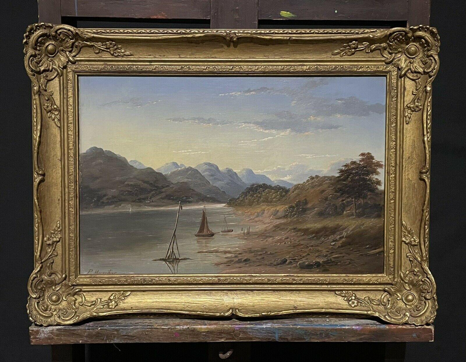 P. MacArthur Landscape Painting - Antique Scottish Victorian Oil Painting - Scottish Highland Loch Scene Sunset