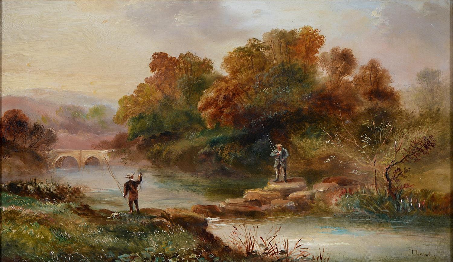 T Lawley (Fl. early 20th c) - River Scenes with Anglers - Painting by P. MacArthur
