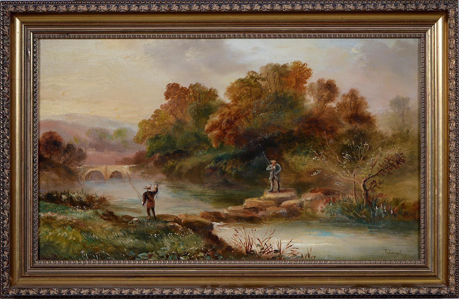 P. MacArthur Landscape Painting - T Lawley (Fl. early 20th c) - River Scenes with Anglers