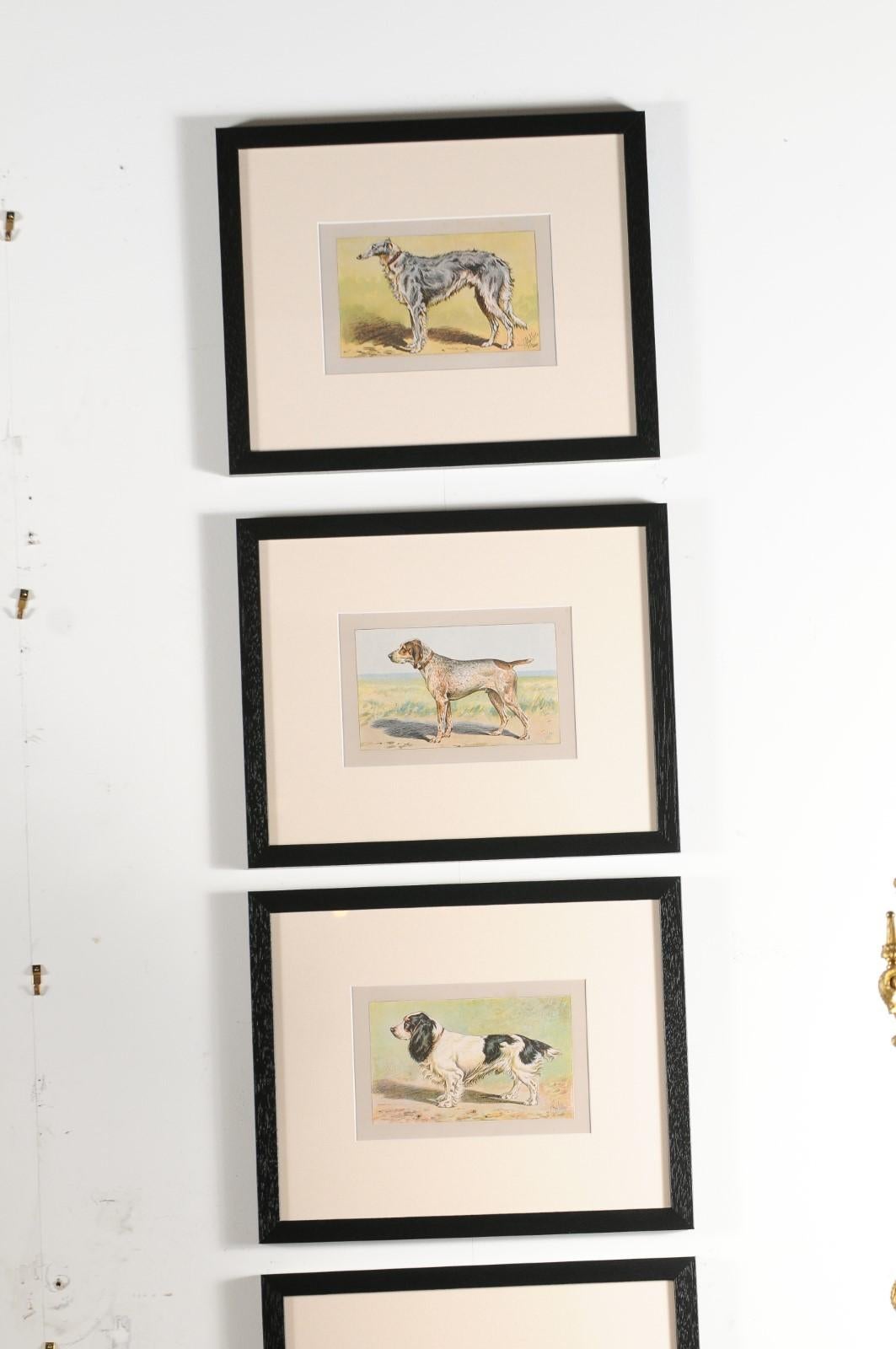 P. Mahler Custom Framed Lithographs Depicting Hunting Dogs in Outdoor Scenes 3