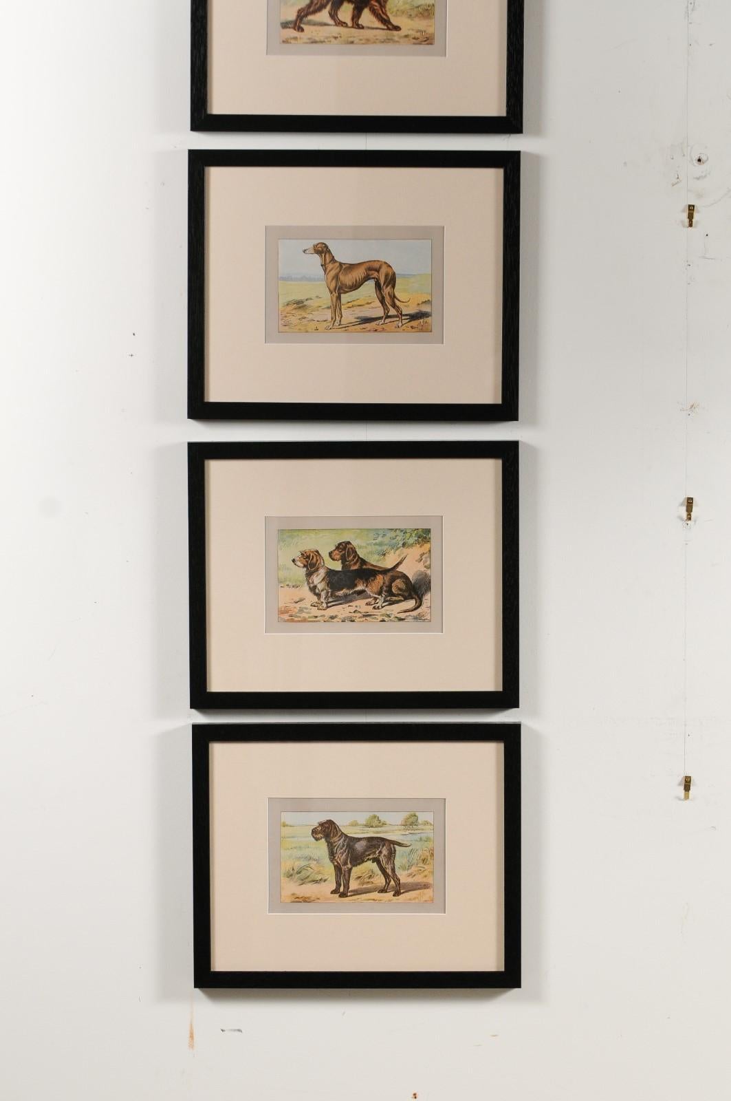 Glass P. Mahler Custom Framed Lithographs Depicting Hunting Dogs in Outdoor Scenes