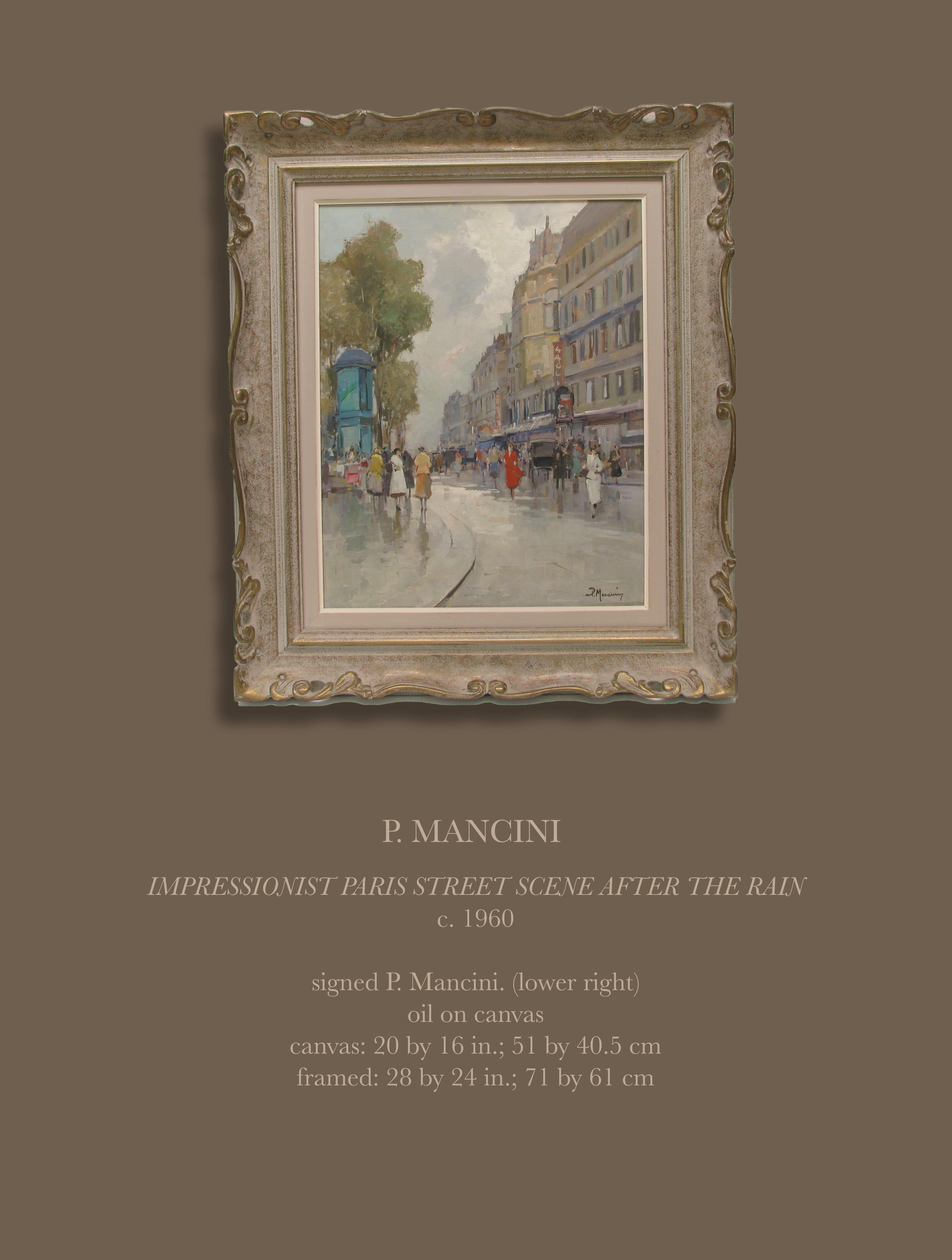P. MANCINI  Escena callejera impresionista de París después de la lluvia C. 1960 en venta 2
