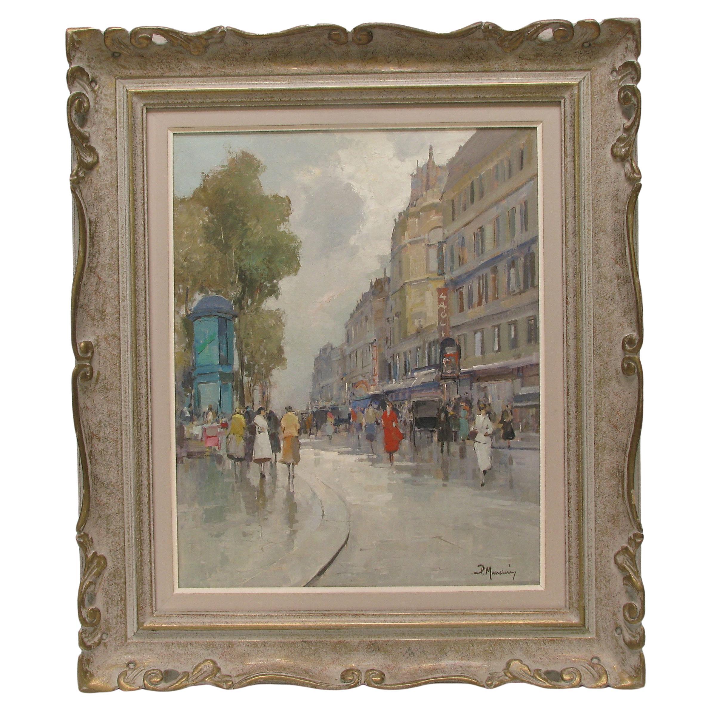P. MANCINI  Escena callejera impresionista de París después de la lluvia C. 1960 en venta