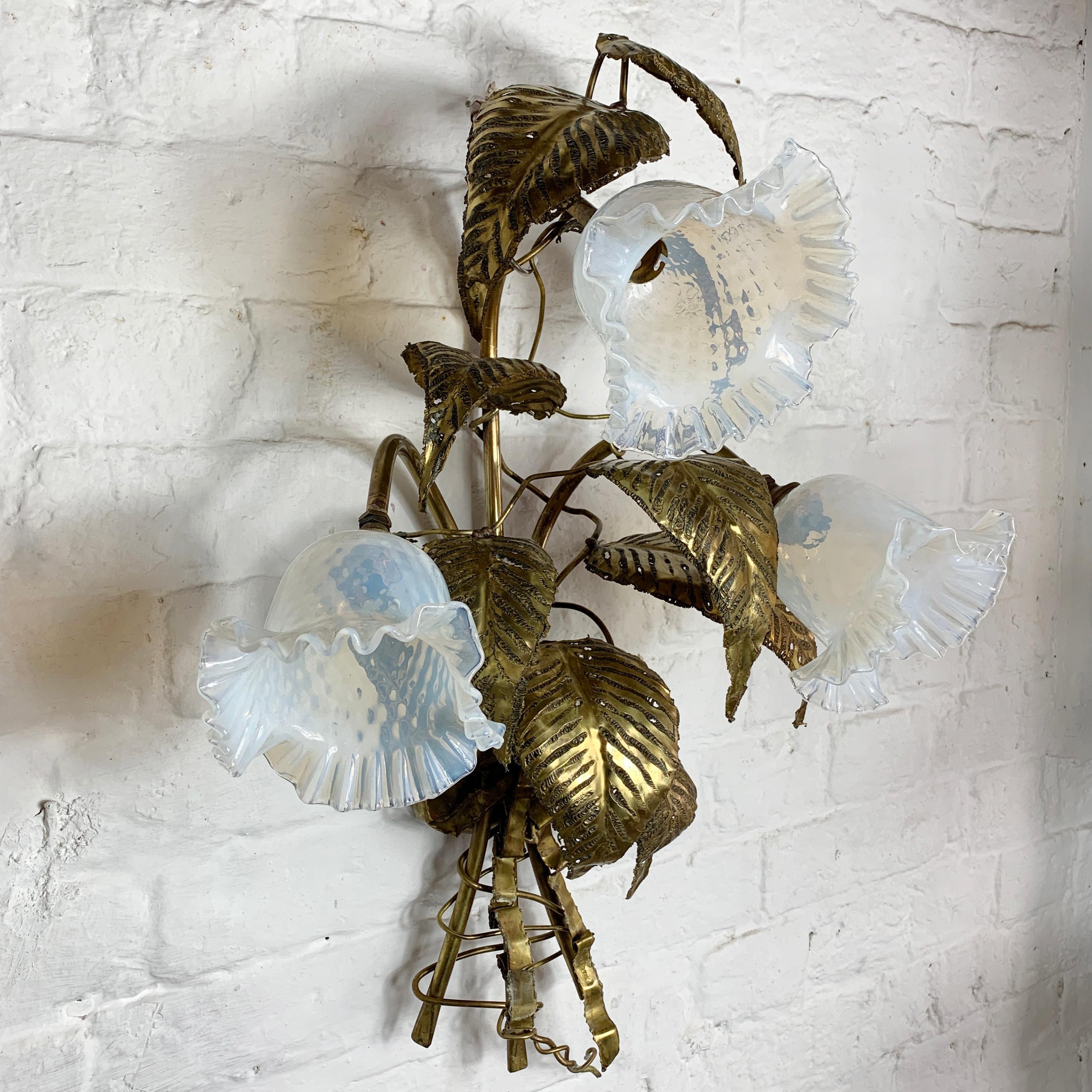 Brass P. Mas-Rossi Leaves and Flowers Wall Sconce, circa 1950s