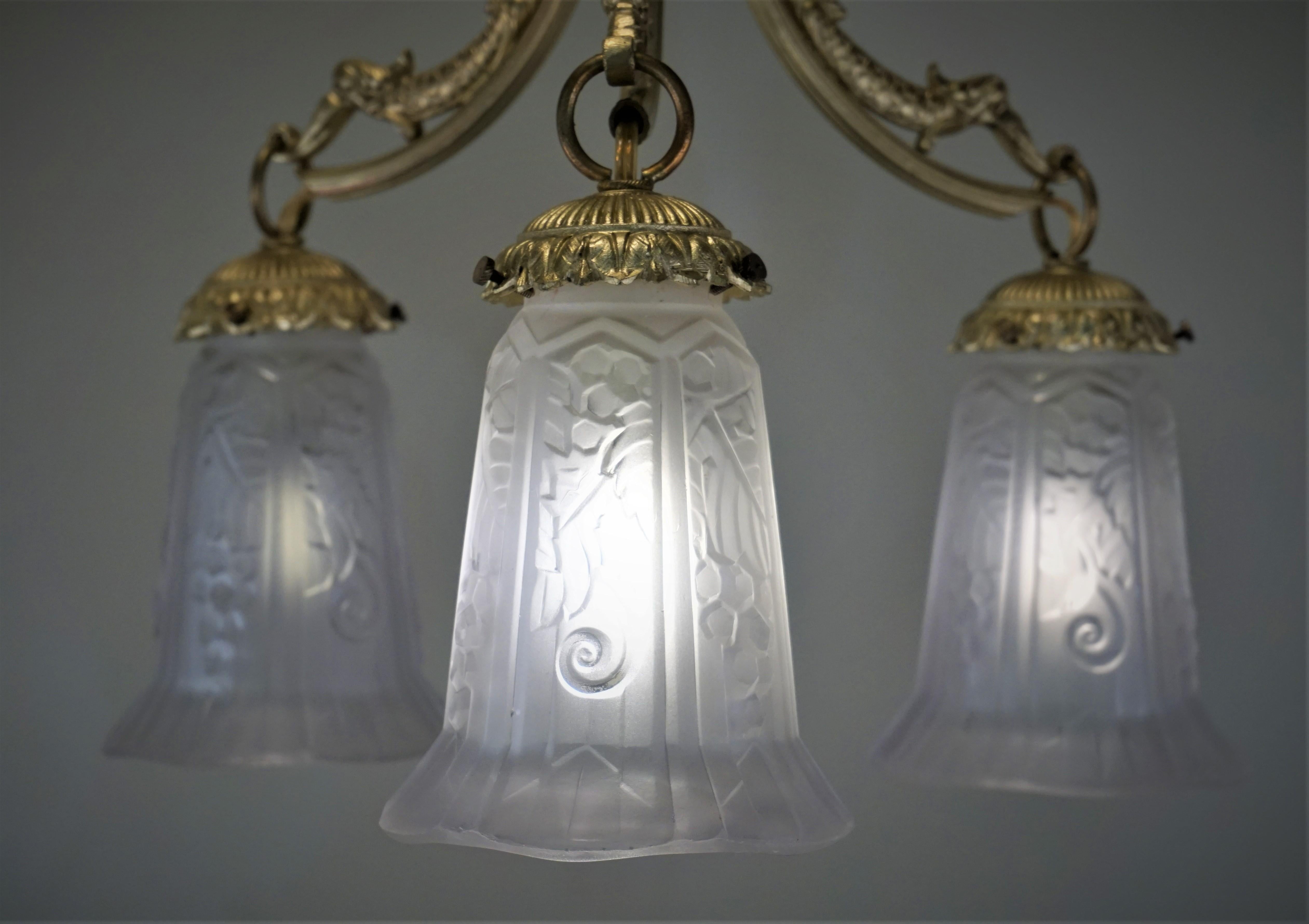 Mid-20th Century P. Mayndier French Art Deco Chandelier