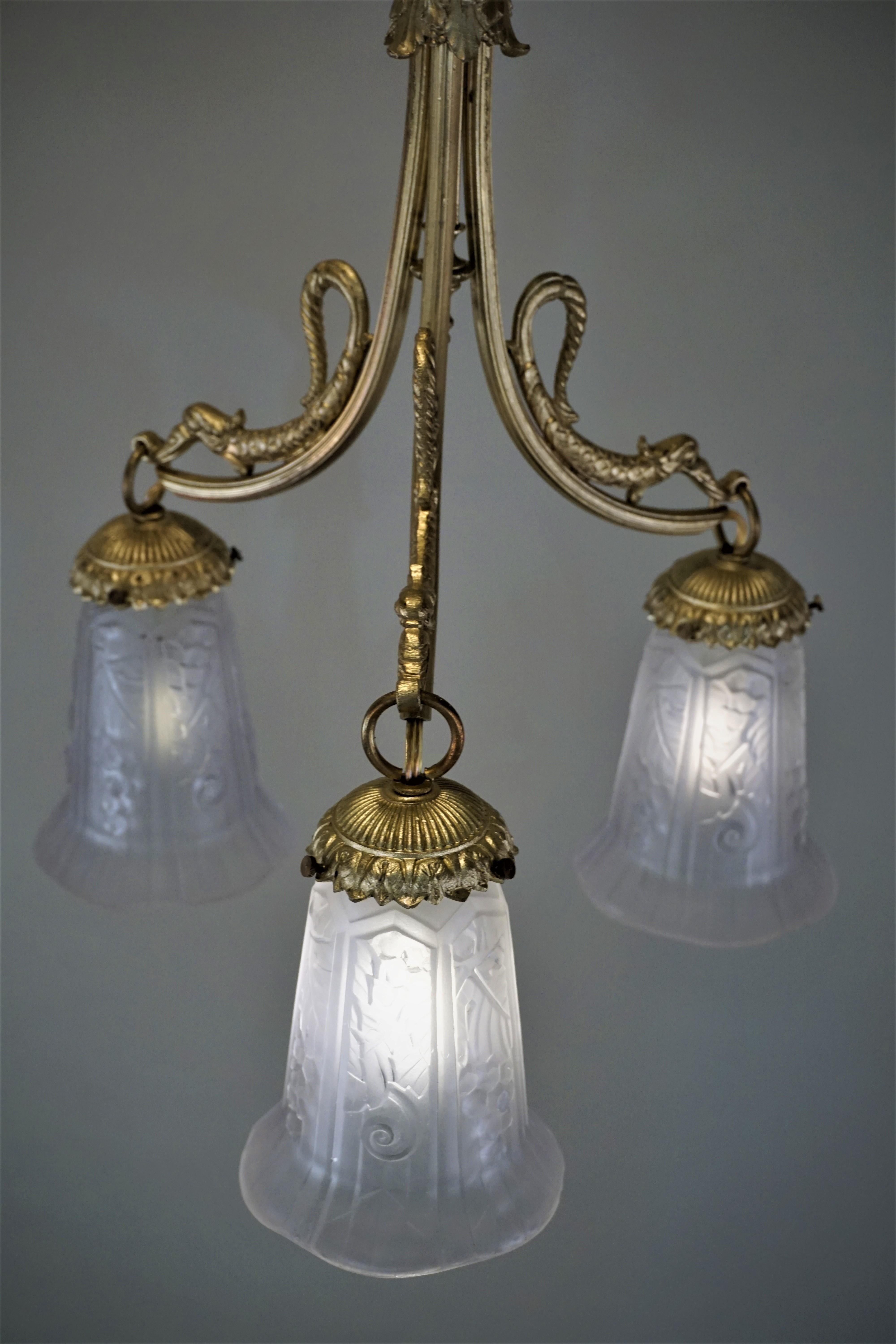 P. Mayndier French Art Deco Chandelier 3