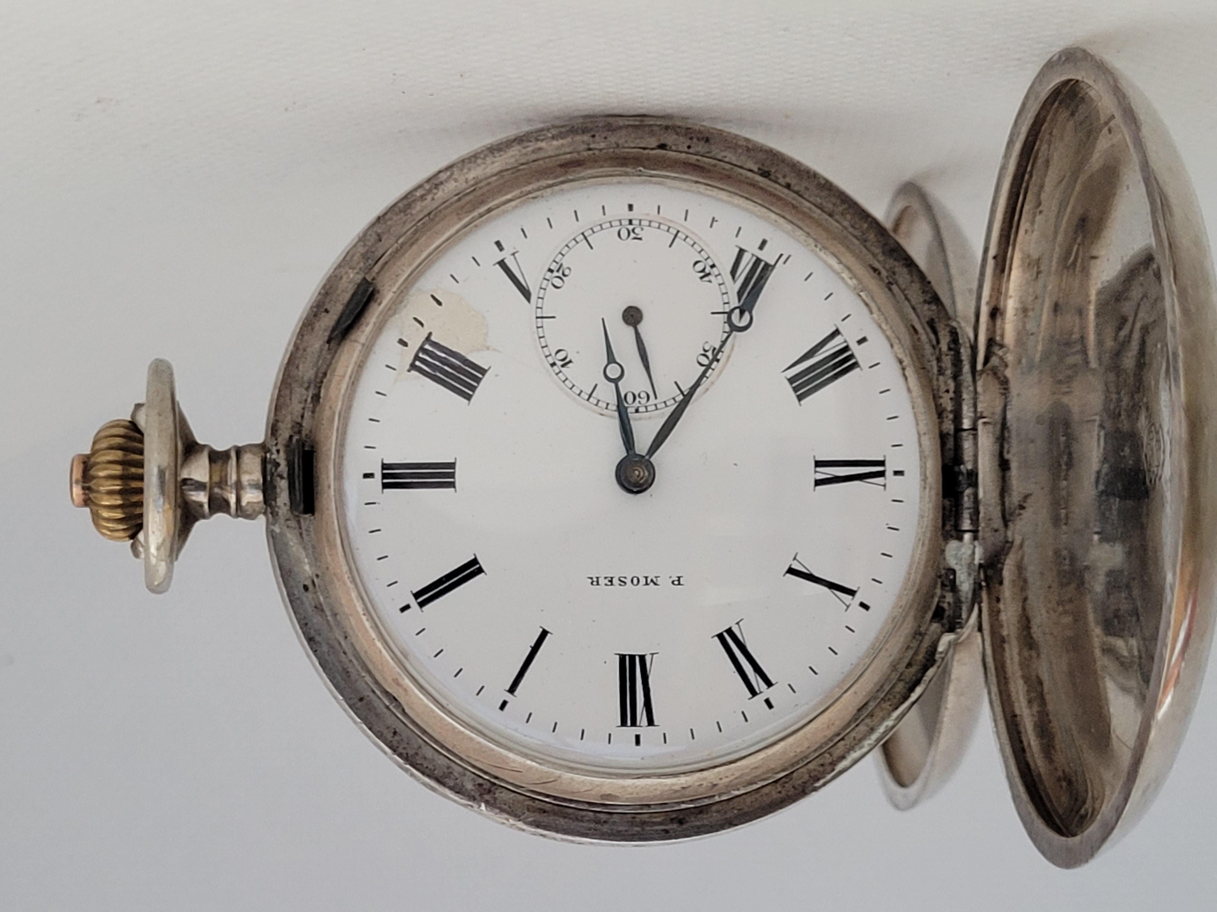 P Moser Taschenuhr Arbeitsgehäuse Jahr 1910 Schweiz hergestellt 875 Silber (Edwardian)