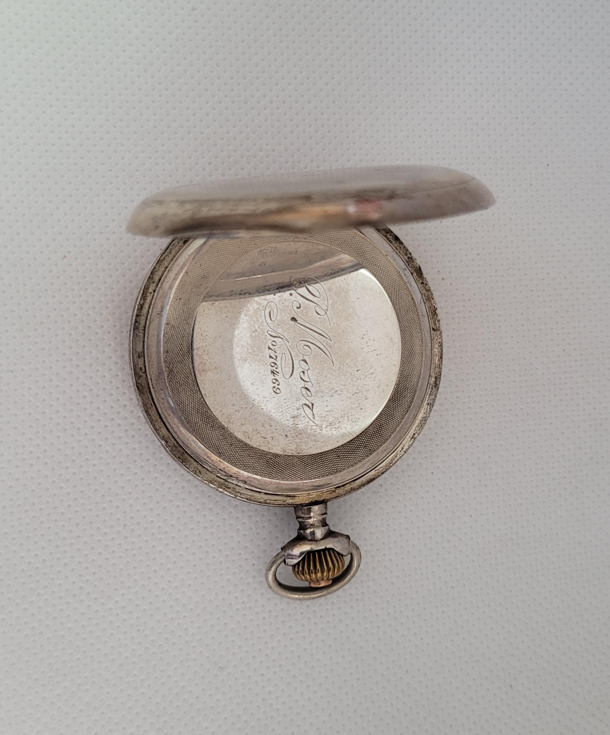 P Moser Pocket Watch Working Case Year 1910 Swiss Made 875 Silver For Sale 2