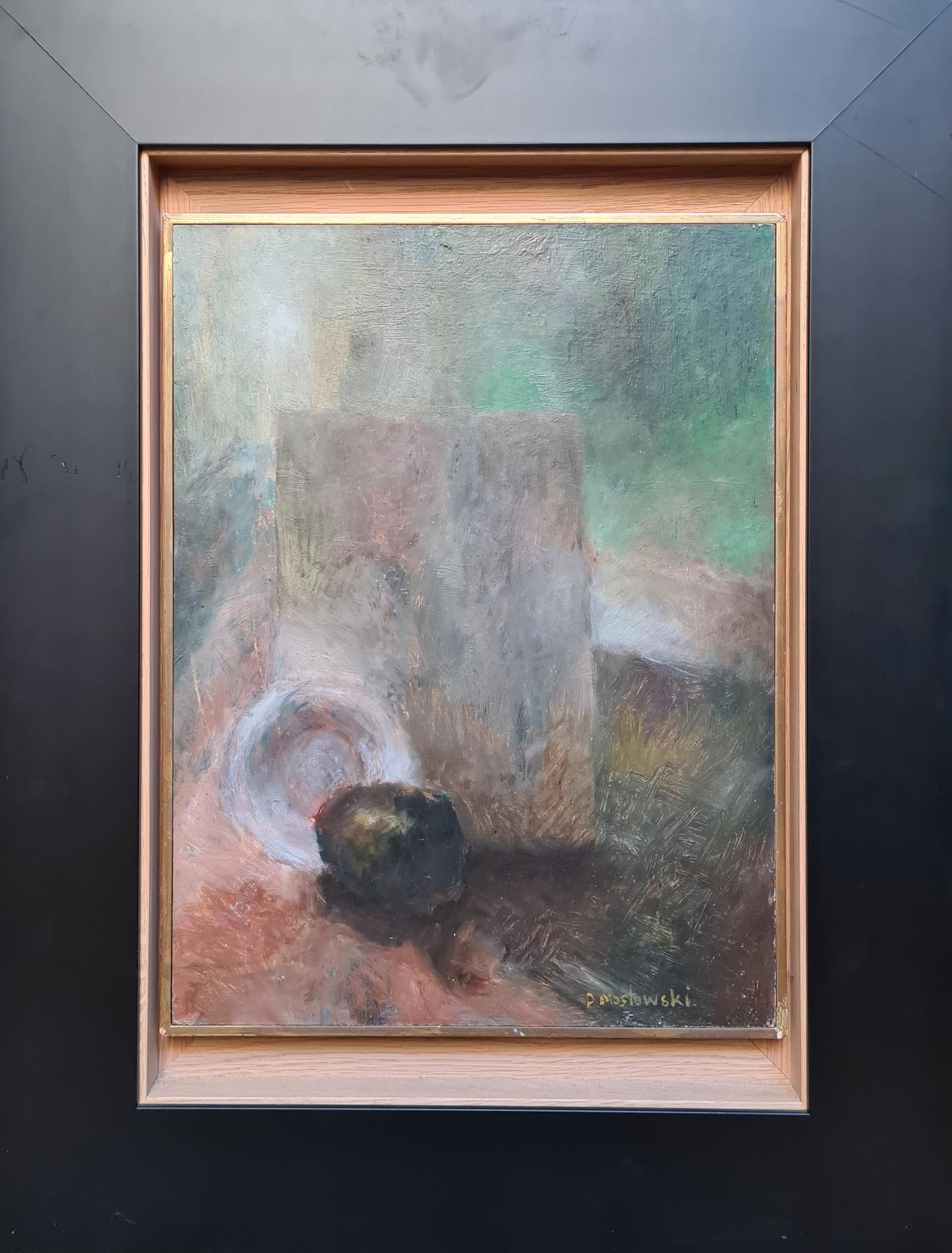 Post-Impressionistisches Stillleben in Grün – Painting von P Mostowski
