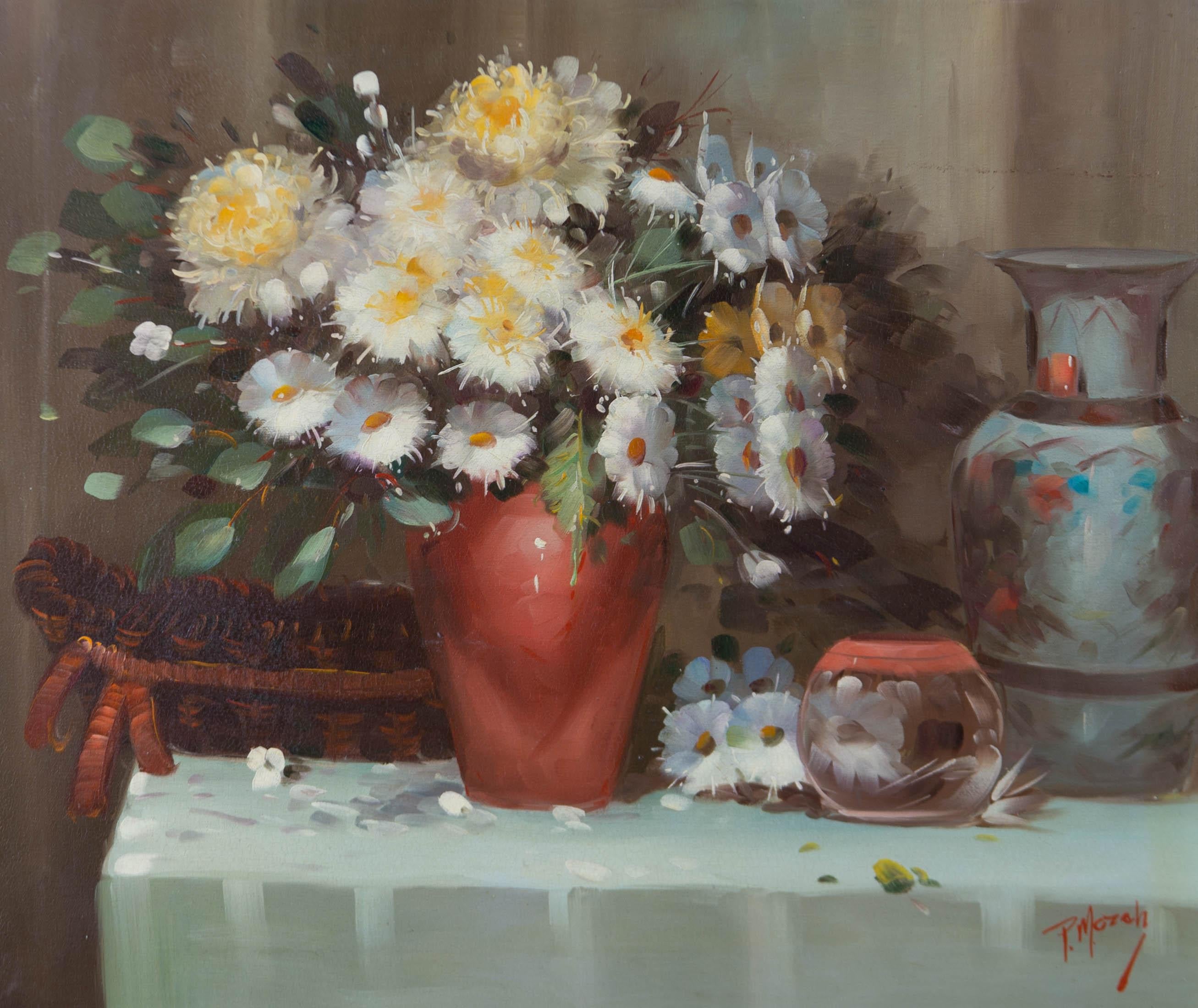 P. Mozah - 20° secolo Olio, Natura morta, Fiori di primavera 2