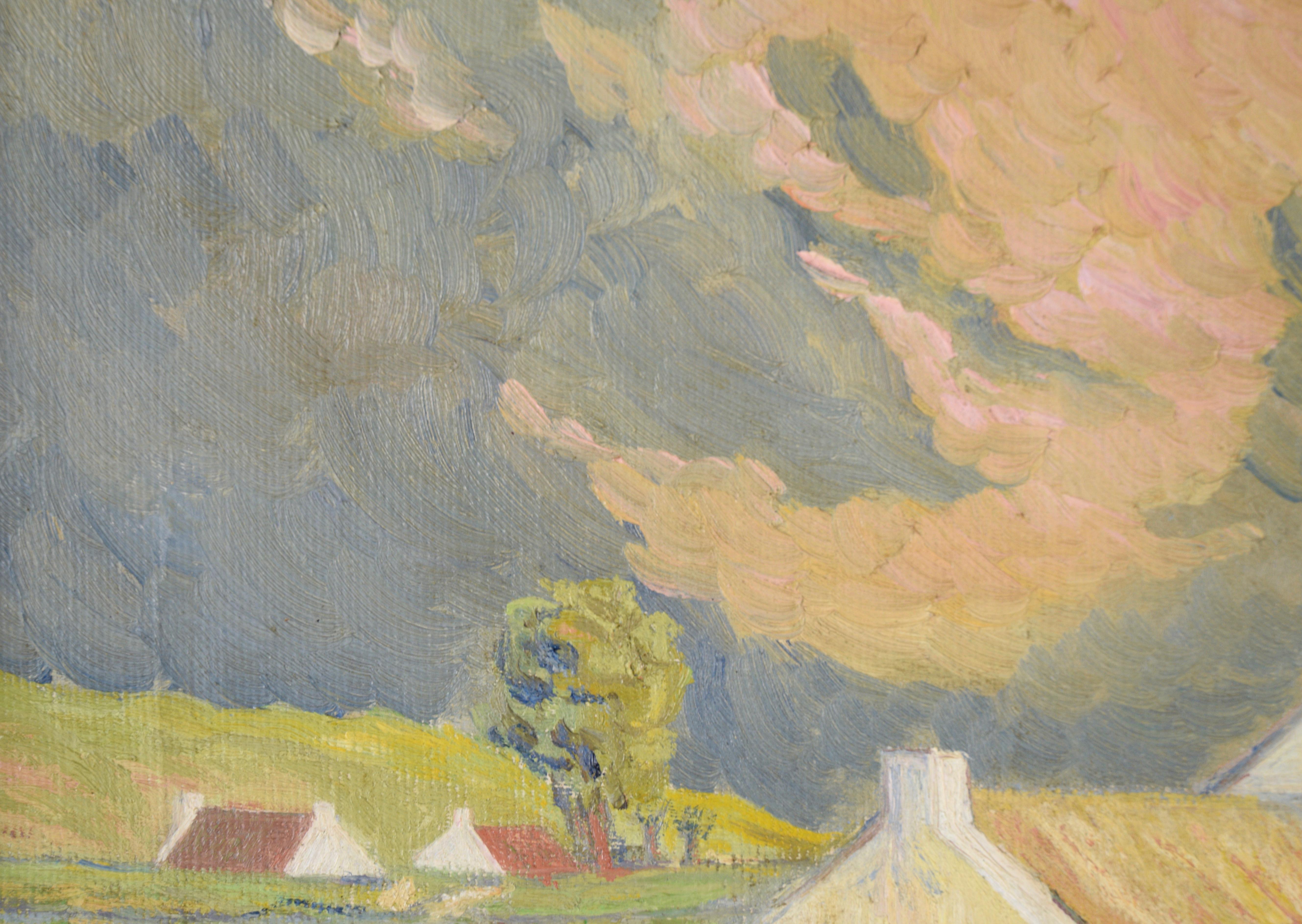 Flanders Country Cottage with Chickens Rural Belgium Landscape in Oil on Canvas - Impressionist Painting by P. N. Soden