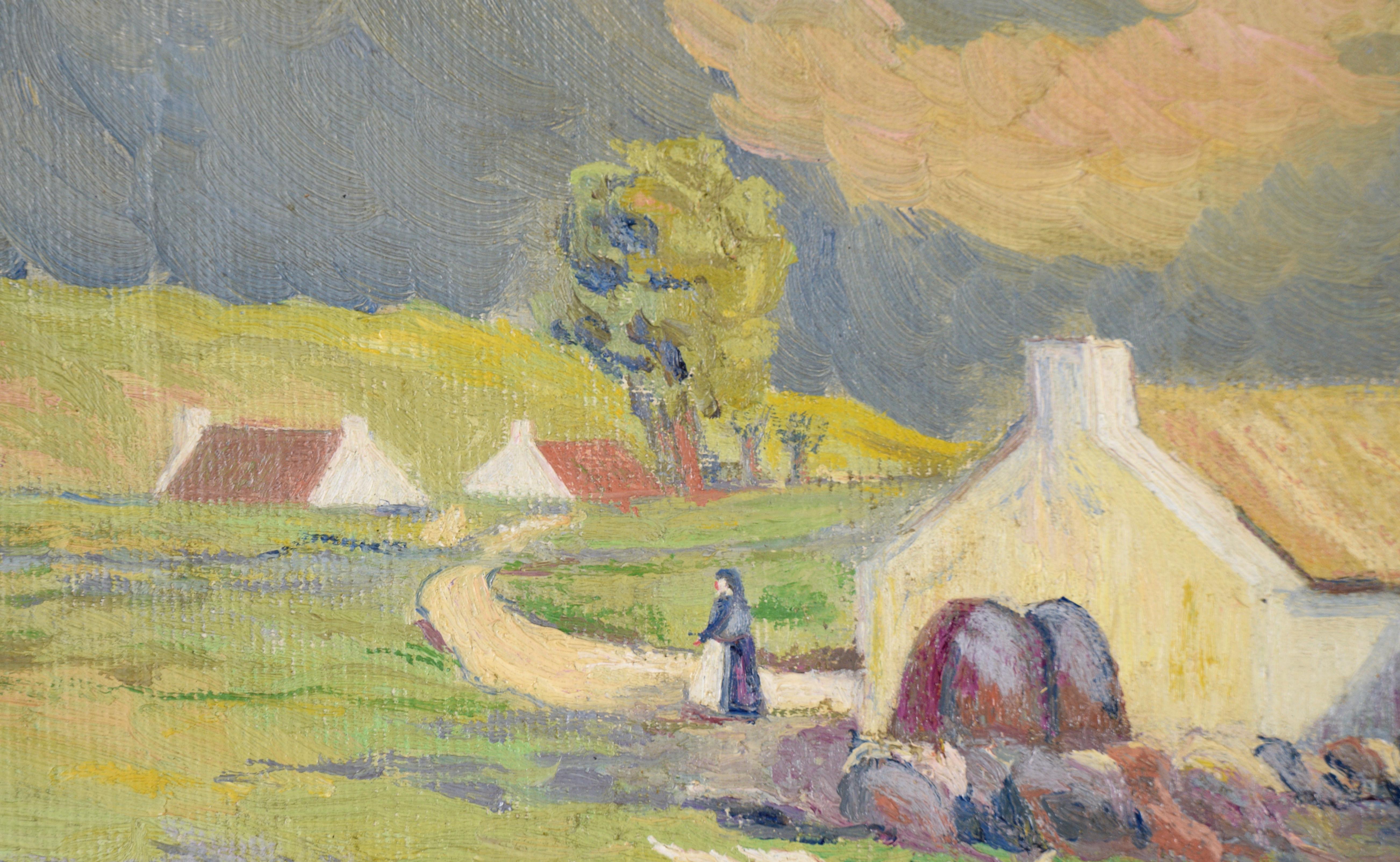 Flanders Country Cottage with Chickens Rural Belgium Landscape in Oil on Canvas For Sale 2