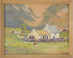 Flanders Country Cottage with Chickens Rural Belgium Landscape in Oil on Canvas