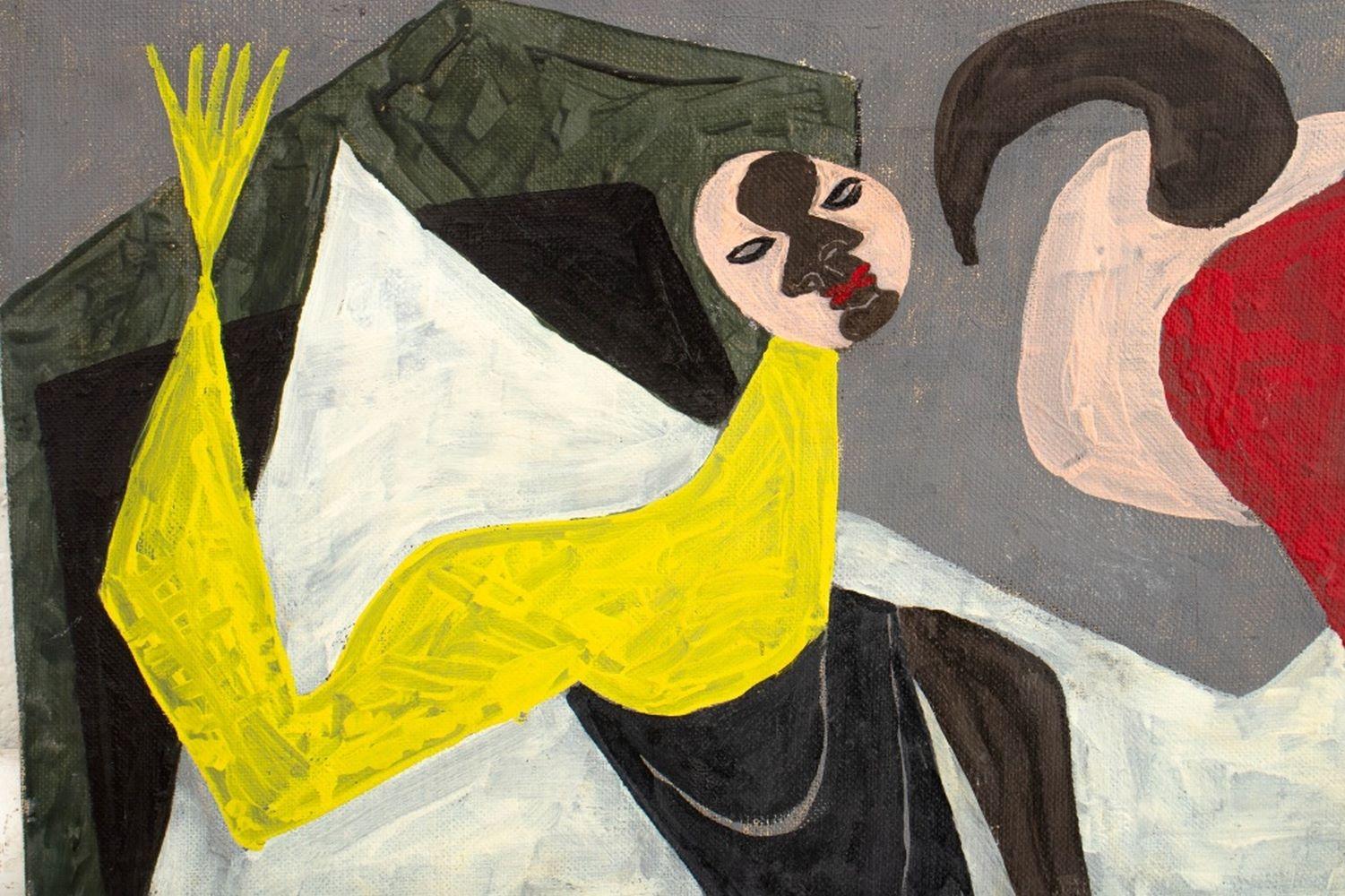 Américain Composition figurative cubiste de P. Oliver-Smith en vente