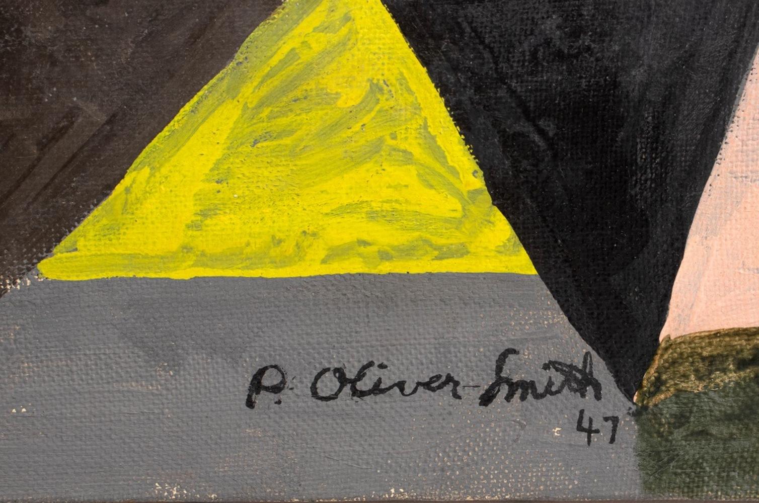 Toile Composition figurative cubiste de P. Oliver-Smith en vente