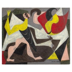 P. Oliver Smith Composizione figurativa cubista Olio