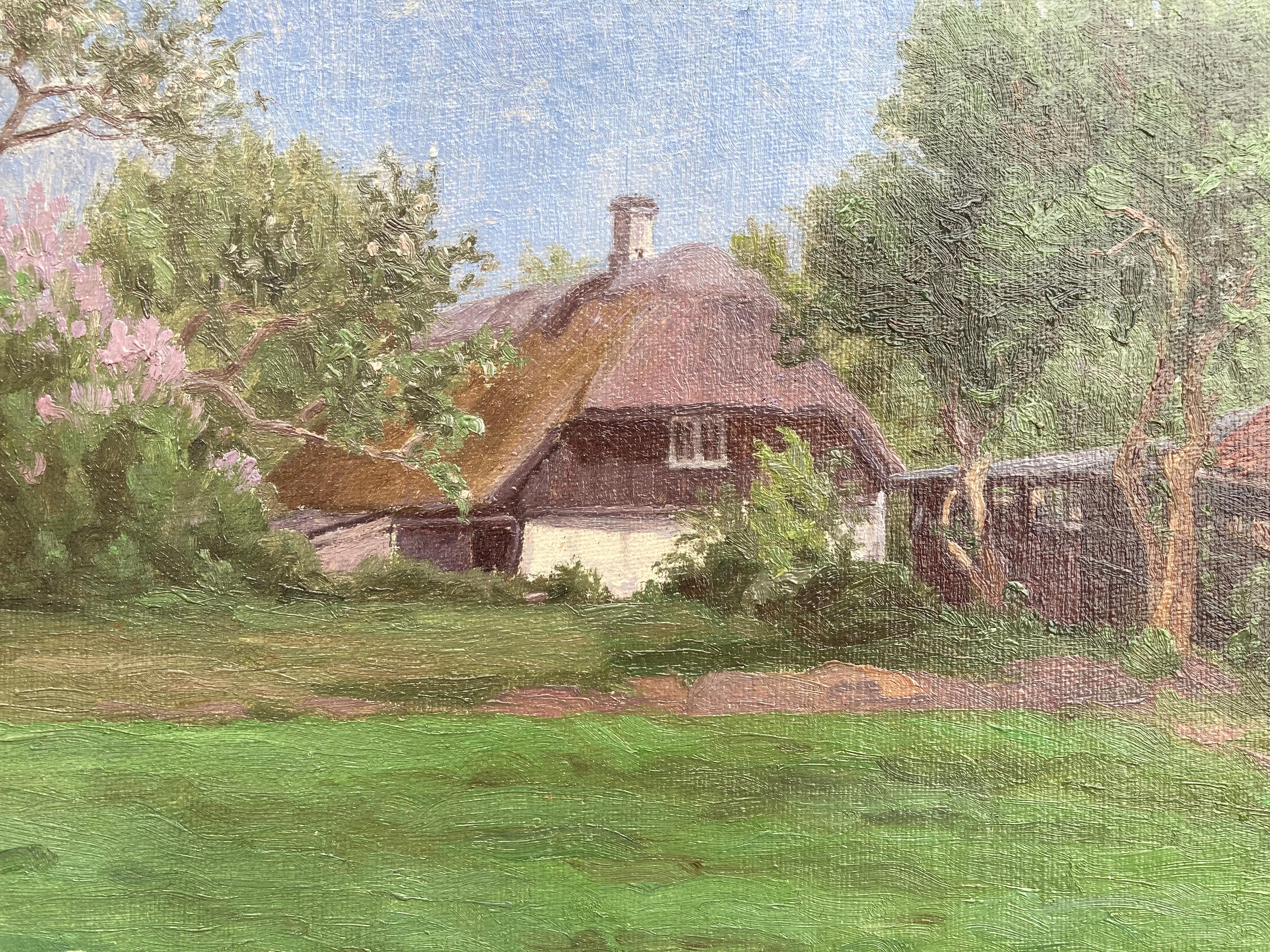 „“Sommerhaus““ – gerahmtes Landschaftsgemälde des frühen 20. Jahrhunderts – Painting von P. Pedersen