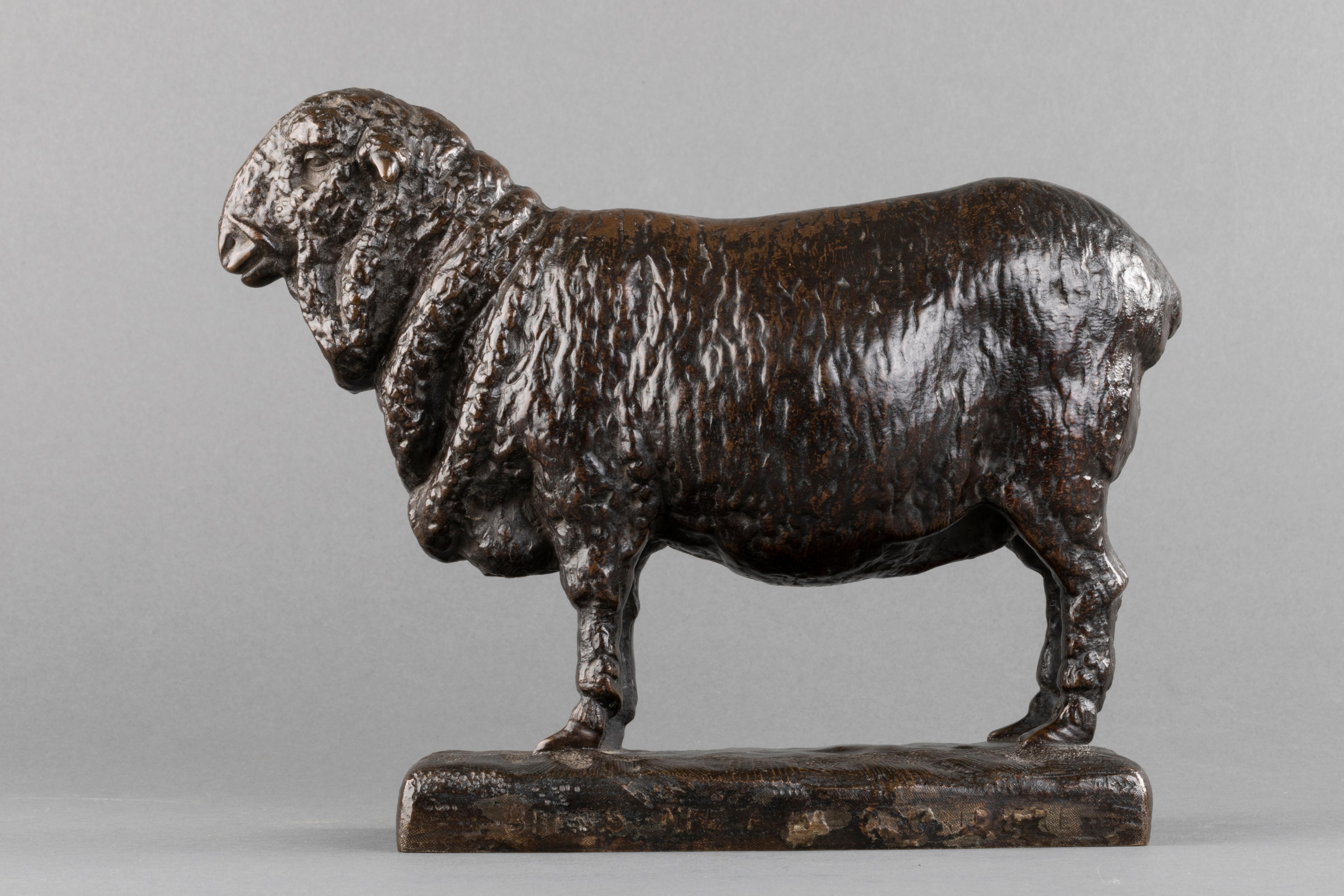Autre A-R Christophe (Attrib) : Rare brebis en bronze patiné noir, vers 1925   en vente