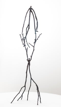 Assist - surrealist, abstract, male, figurative, bronze tabletop sculpture