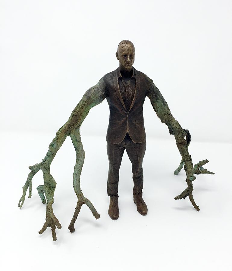 Roch Smith Figurative Sculpture - Branch Executive - small, bronze surrealist male sculpture