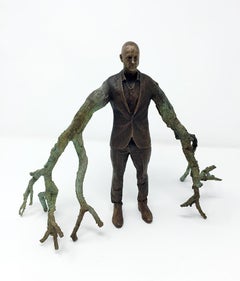Branch Executive - piccola scultura maschile surrealista in bronzo
