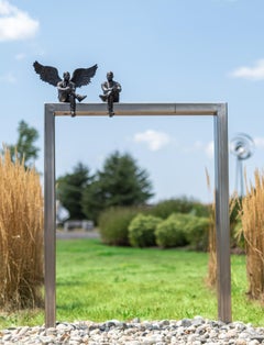 Konversation - surrealistisch, zeitgenössisch, figurativ, Bronze, Skulptur im Freien