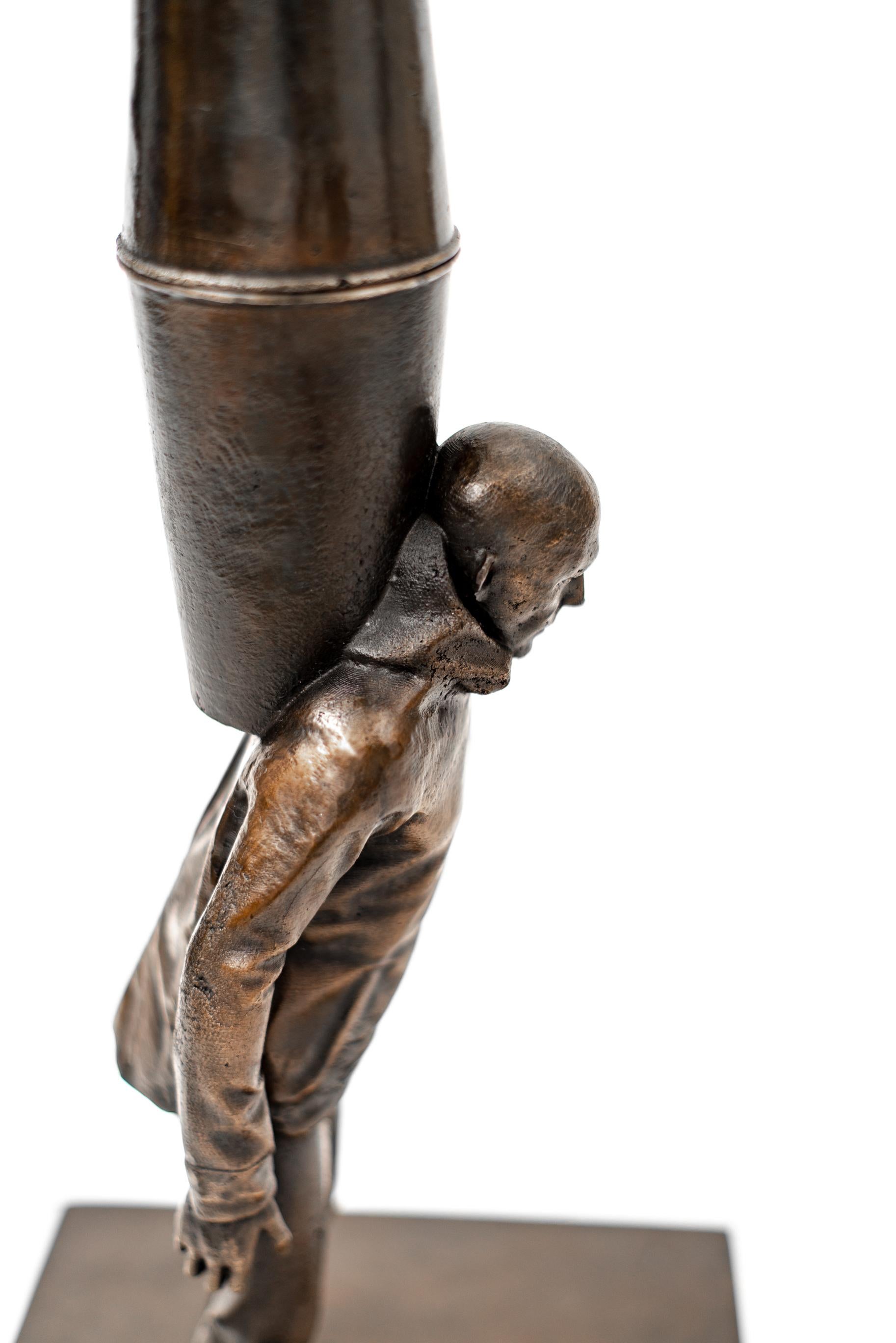 Daily Grind - Patinated bronze cups stacked on a male figure  For Sale 3