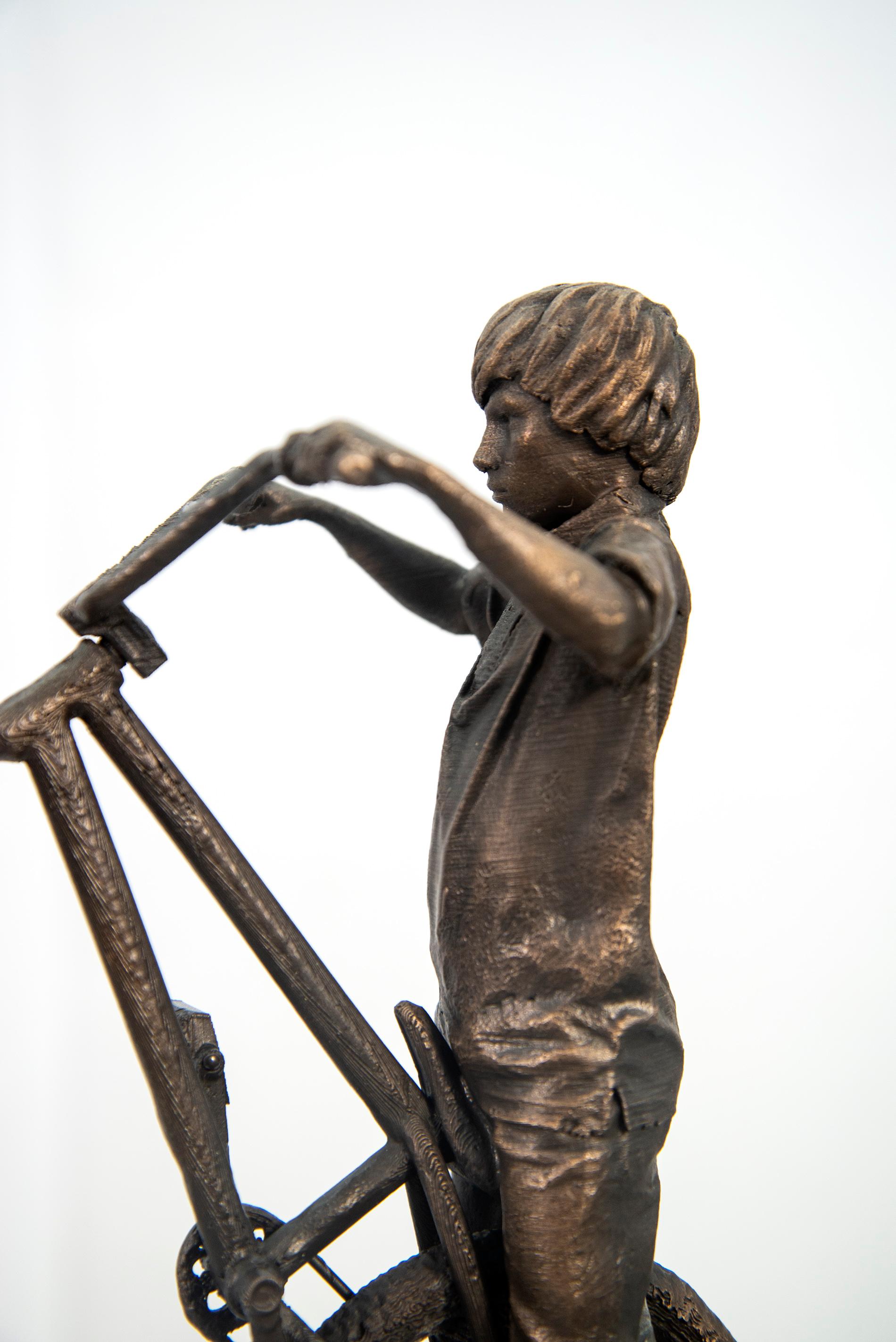 Downhill (Knight Ave) - tall, narrative, figurative, male, bronze sculpture For Sale 8