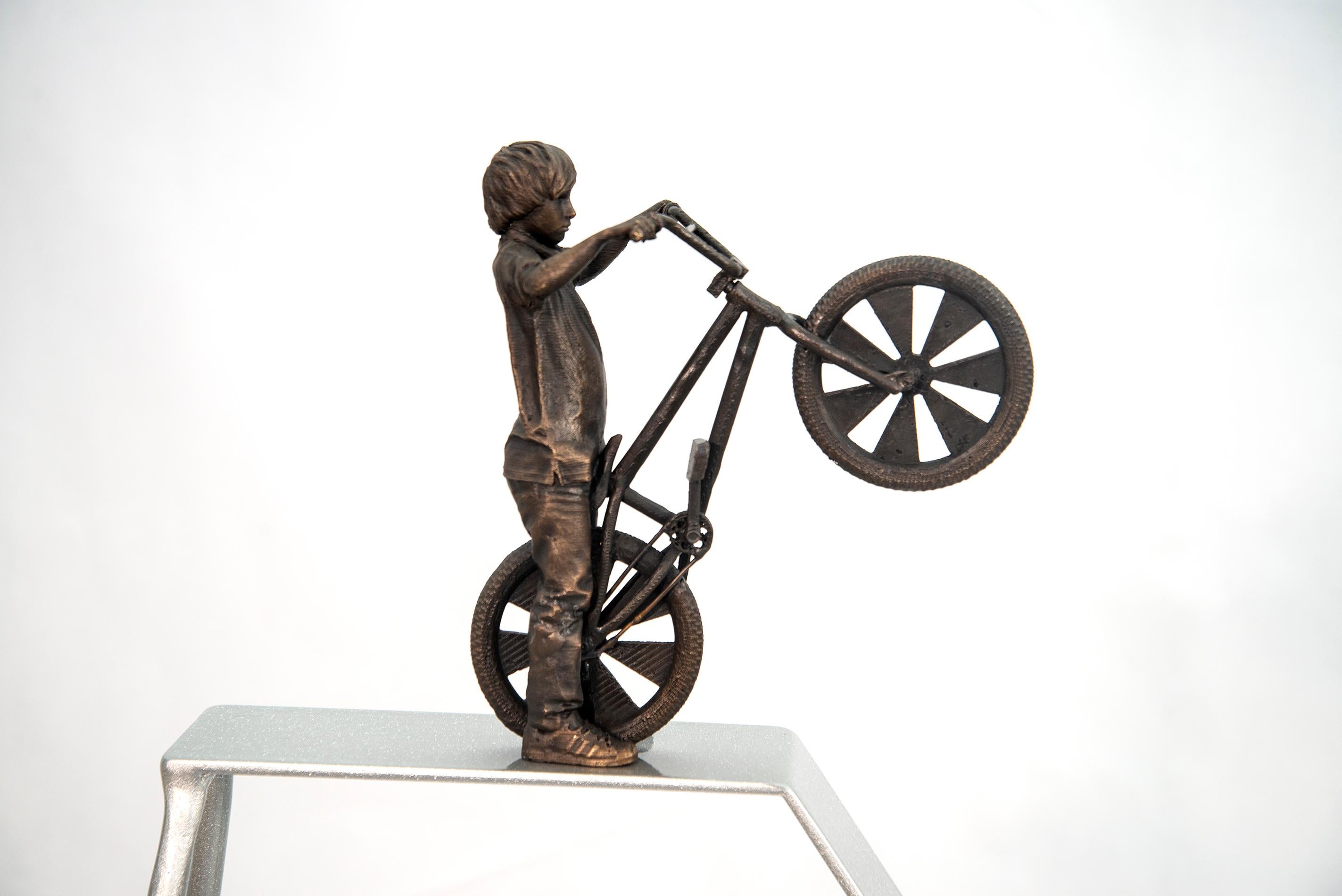 Downhill (Knight Ave) - tall, narrative, figurative, male, bronze sculpture For Sale 11