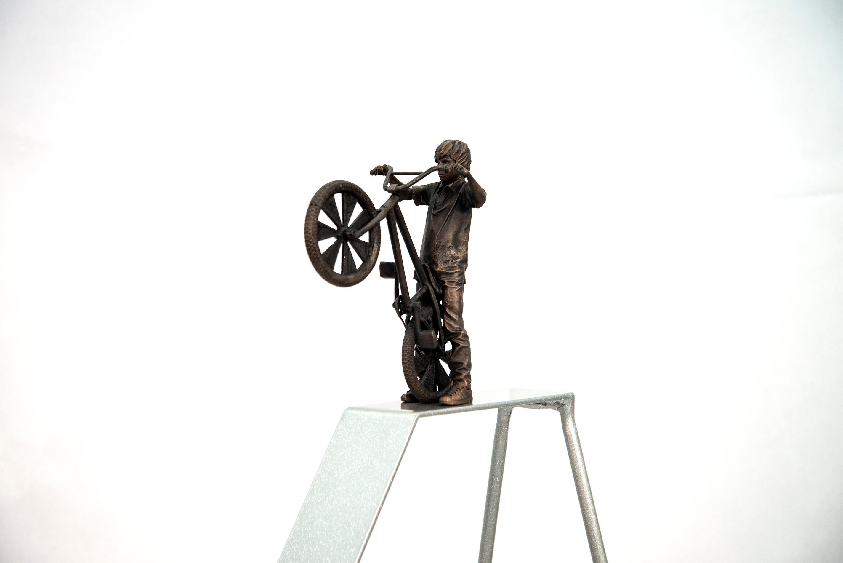 Downhill (Knight Ave) - tall, narrative, figurative, male, bronze sculpture For Sale 12