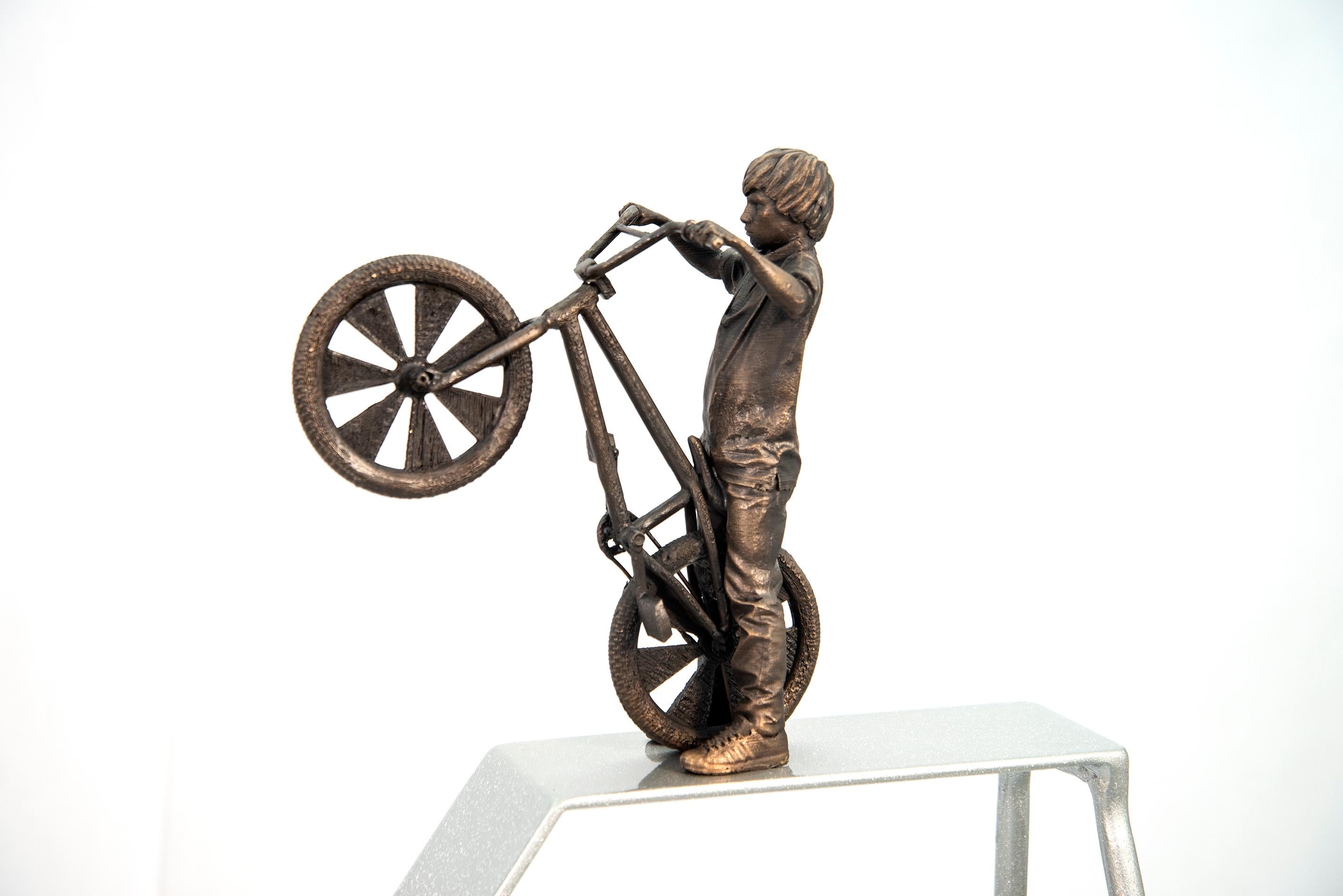 Downhill (Knight Ave) - tall, narrative, figurative, male, bronze sculpture For Sale 2
