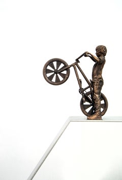 Downhill (Knight Ave) - tall, narrative, figurative, male, bronze sculpture
