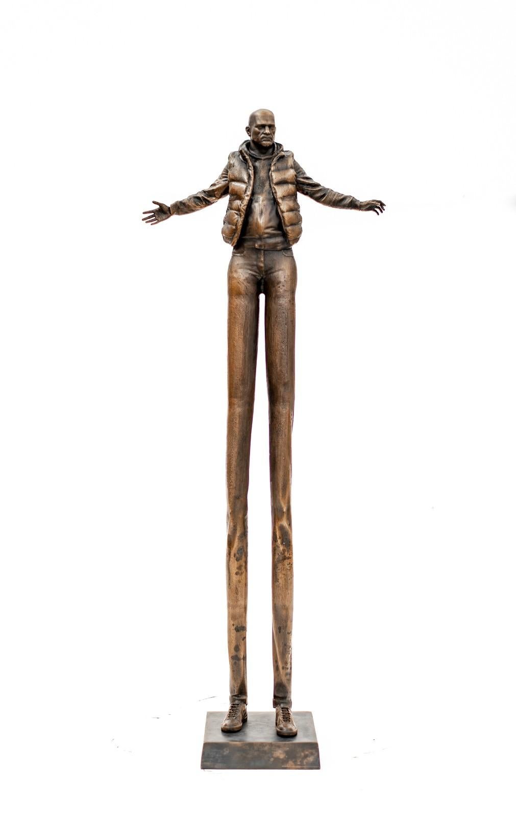 Enlarging Perspective - Surreal stretched male figure in bronze - Sculpture by Roch Smith