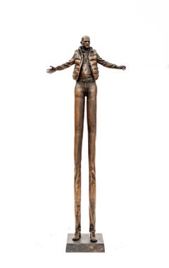Enlarging Perspective - Surreal stretched male figure in bronze