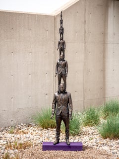 Evolution of a Vantage Point 1/4 - Seven bronze suited men in diminishing size