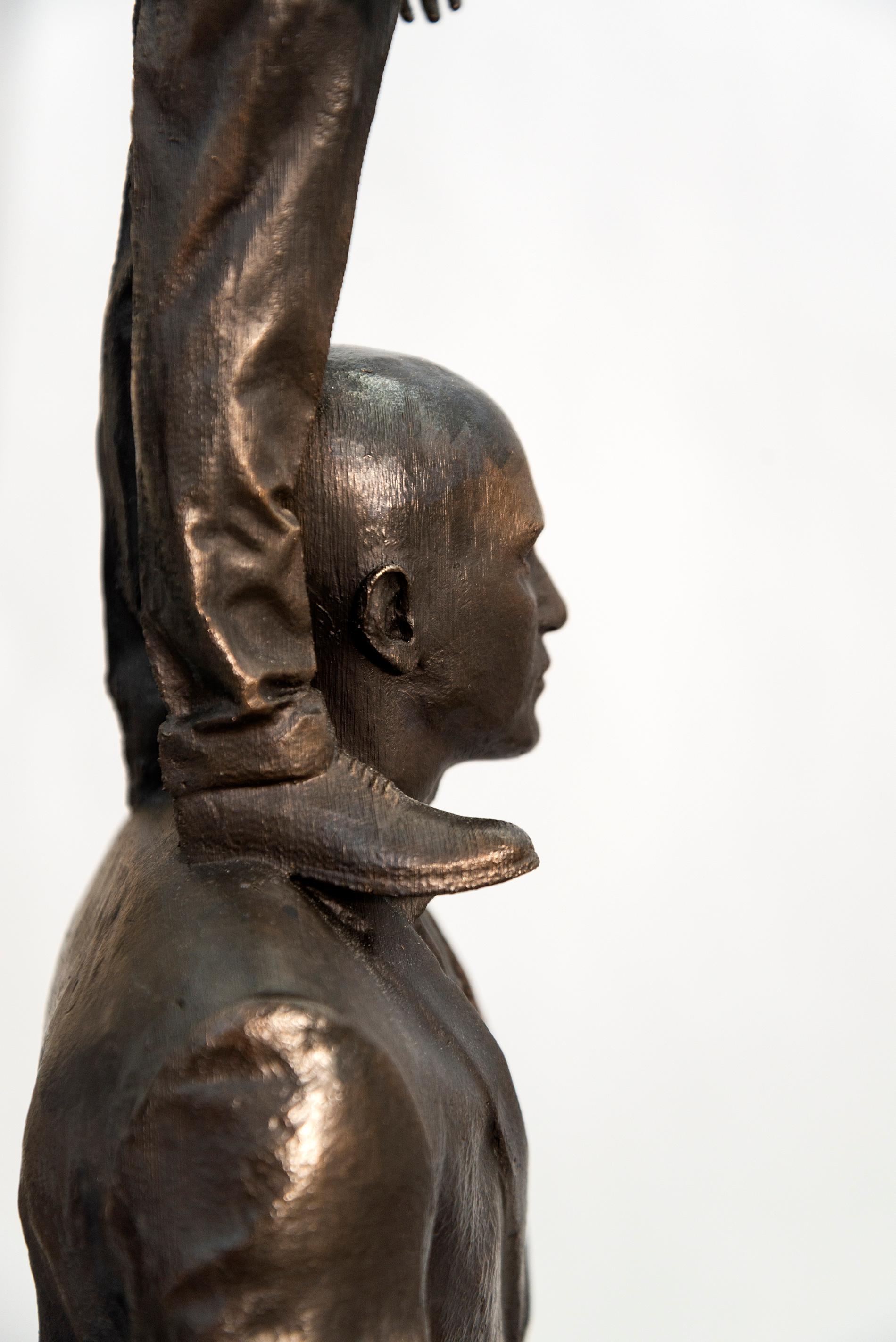 Evolution of a Vantage Point 1/4 - surrealist, male, figurative bronze sculpture 6