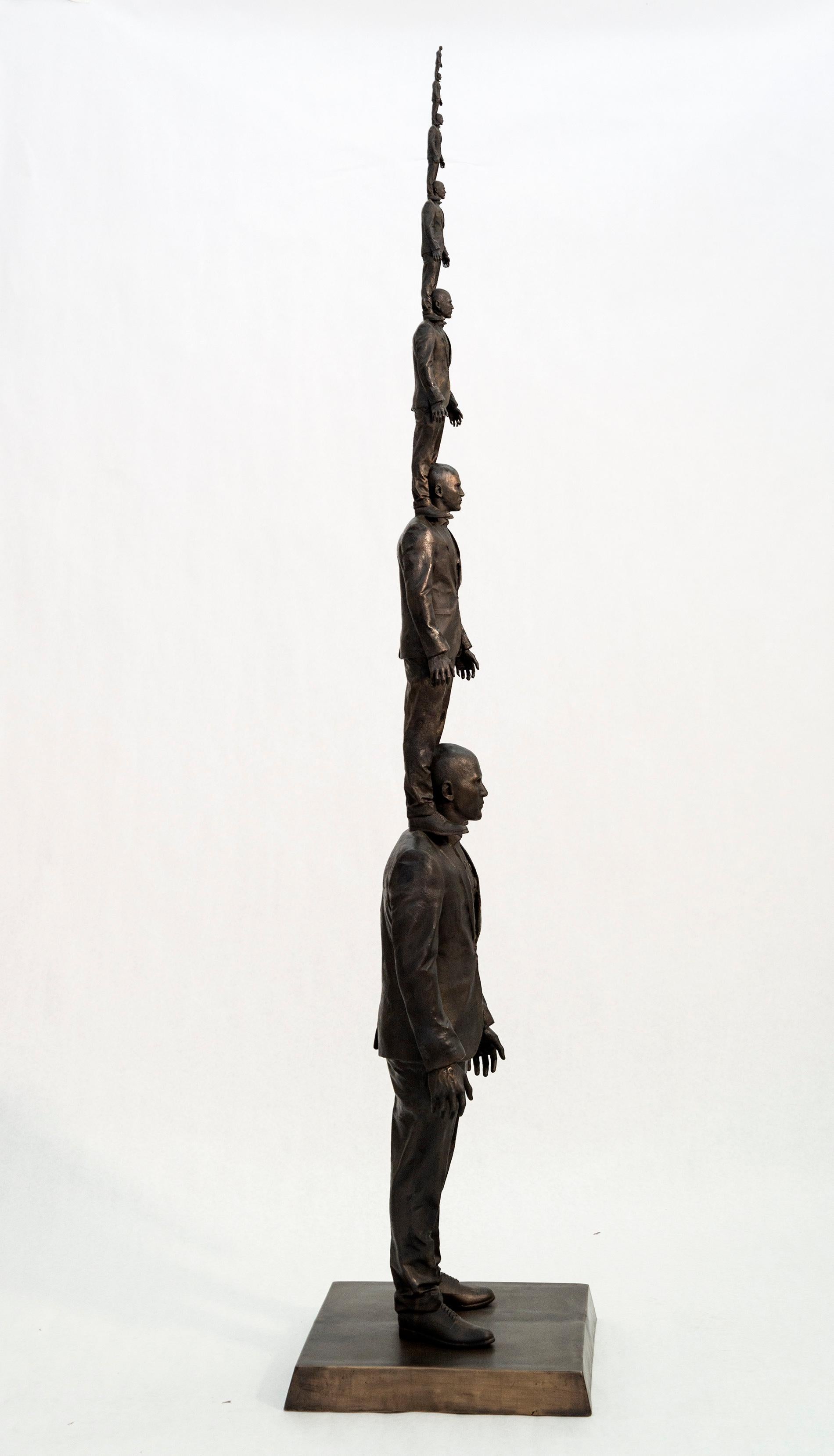 Evolution of a Vantage Point 1/4 - surrealist, male, figurative bronze sculpture 1