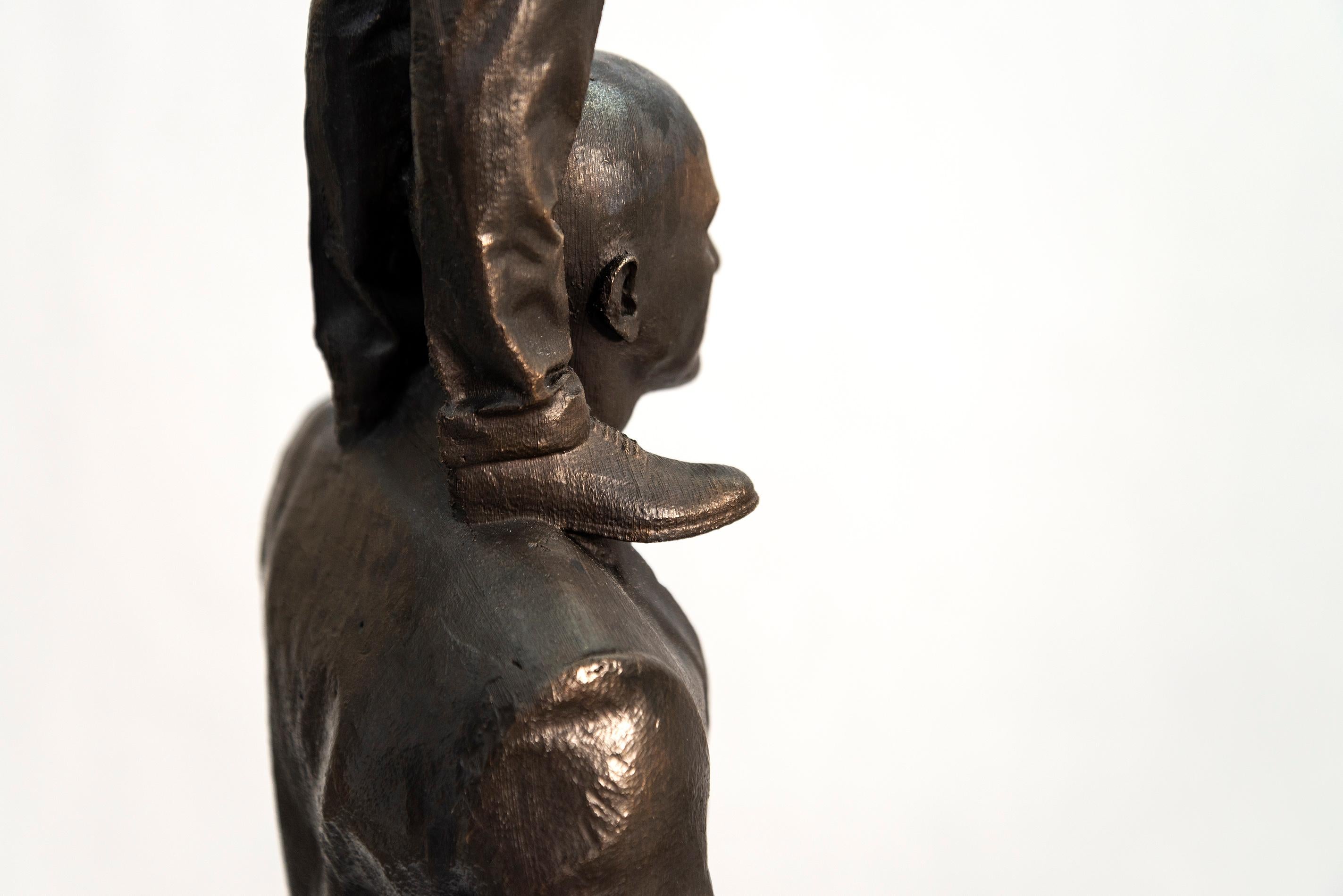 Evolution of a Vantage Point 1/4 - surrealist, male, figurative bronze sculpture 5