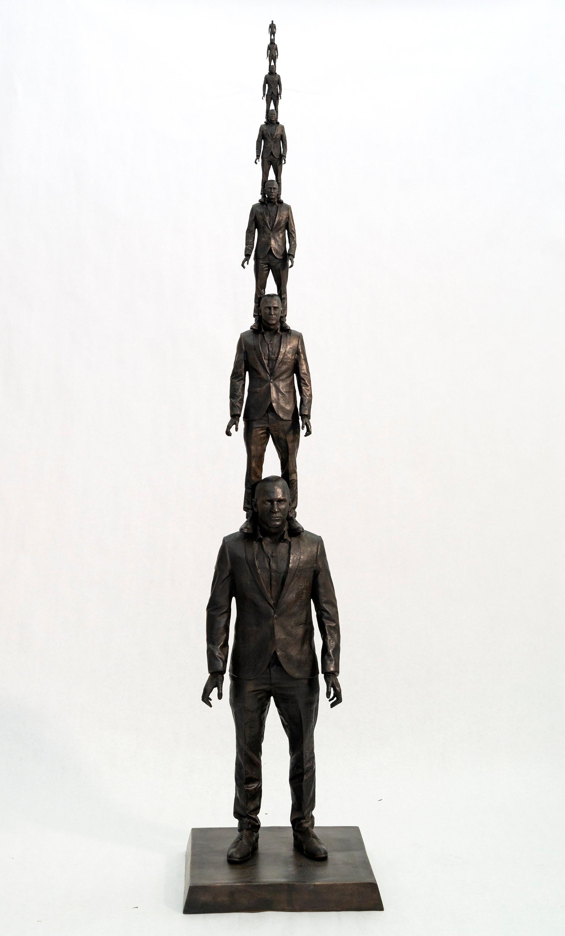 Roch Smith Figurative Sculpture - Evolution of a Vantage Point 1/4 - surrealist, male, figurative bronze sculpture