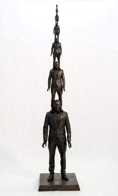 Evolution of a Vantage Point 1/4 - surrealist, male, figurative bronze sculpture