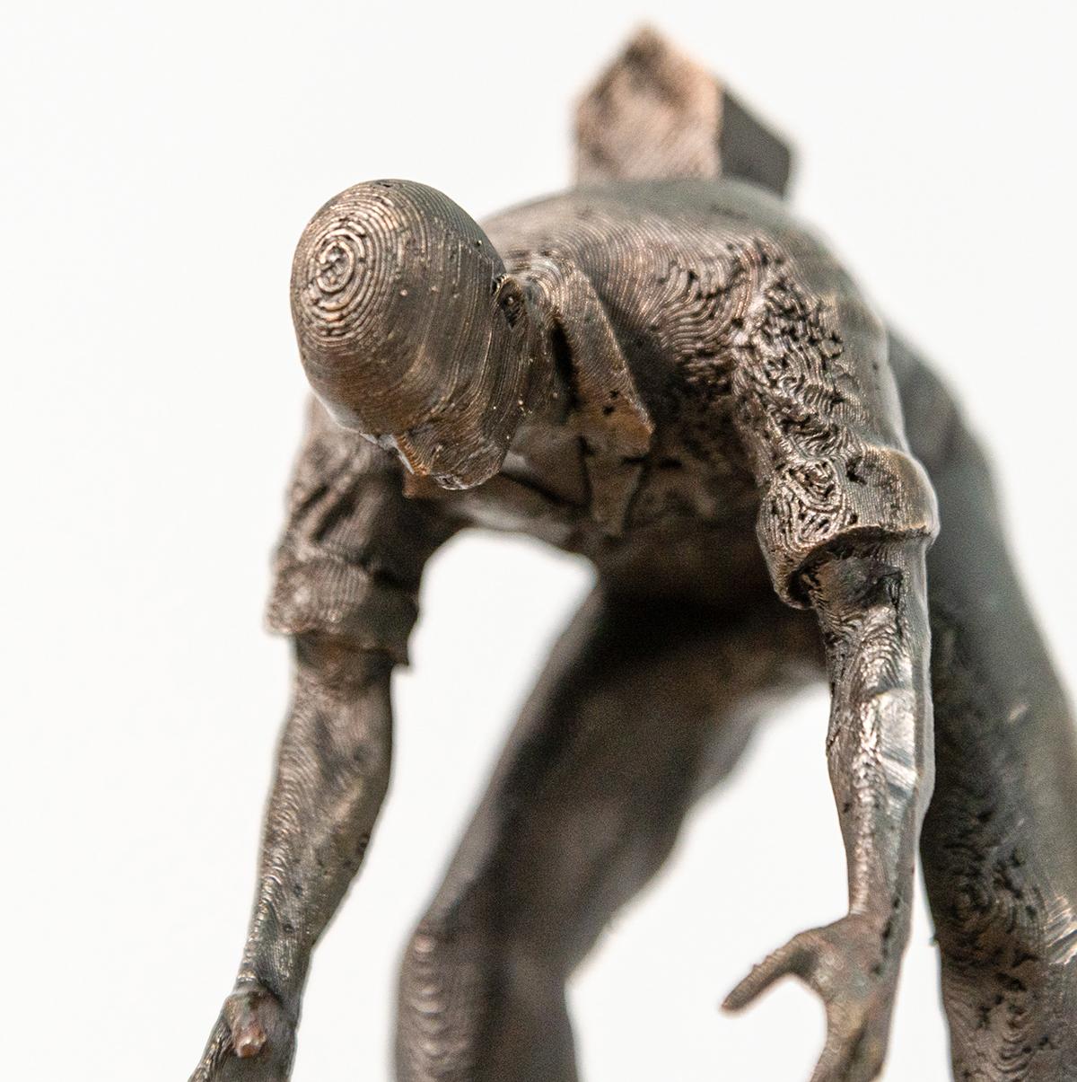 House Hunter 1/3 - small, surrealist, figurative, bronze and wood sculpture For Sale 3