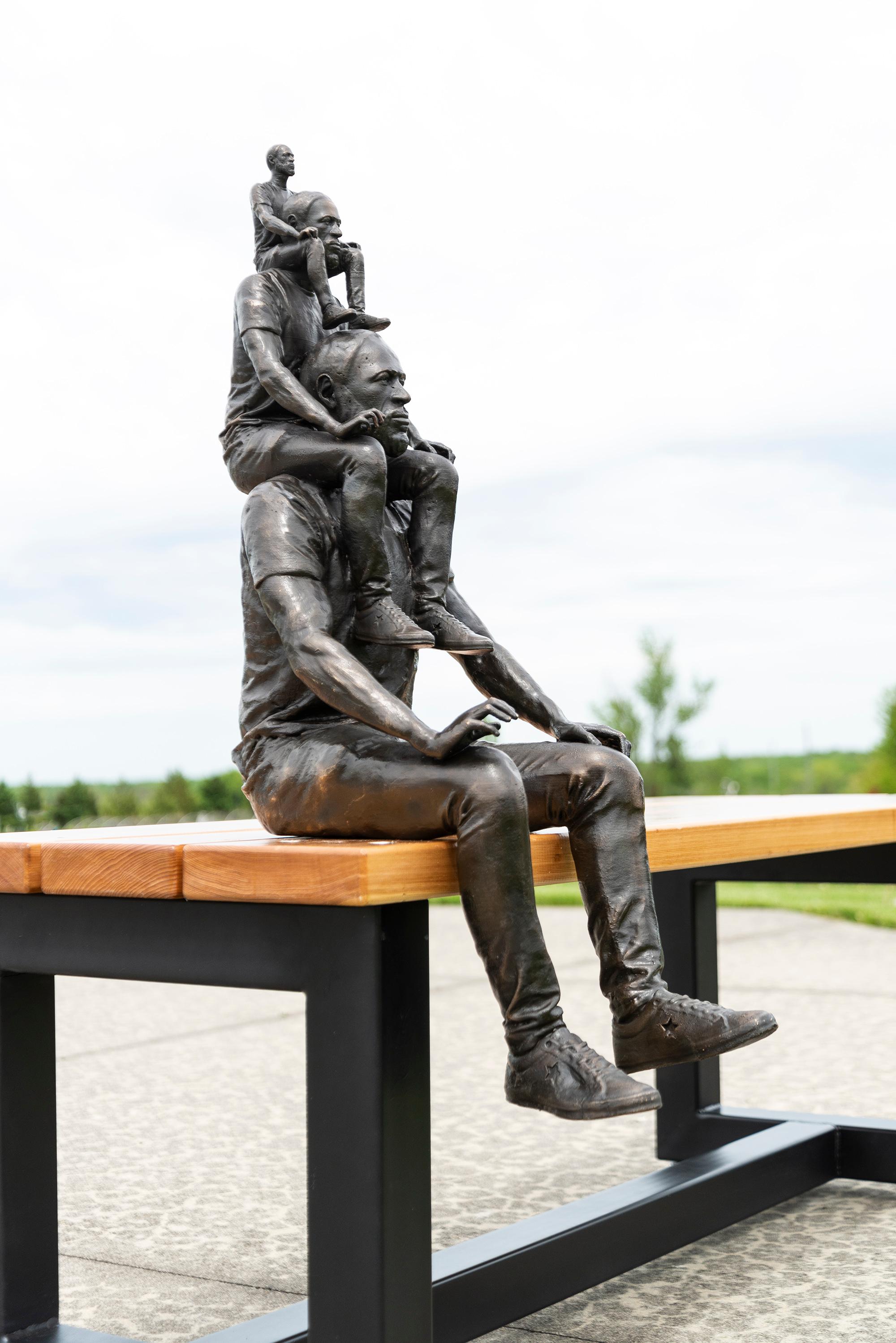 Kinship - surrealist, male, figurative, bronze outdoor furniture sculpture - Sculpture Contemporaneo di Roch Smith