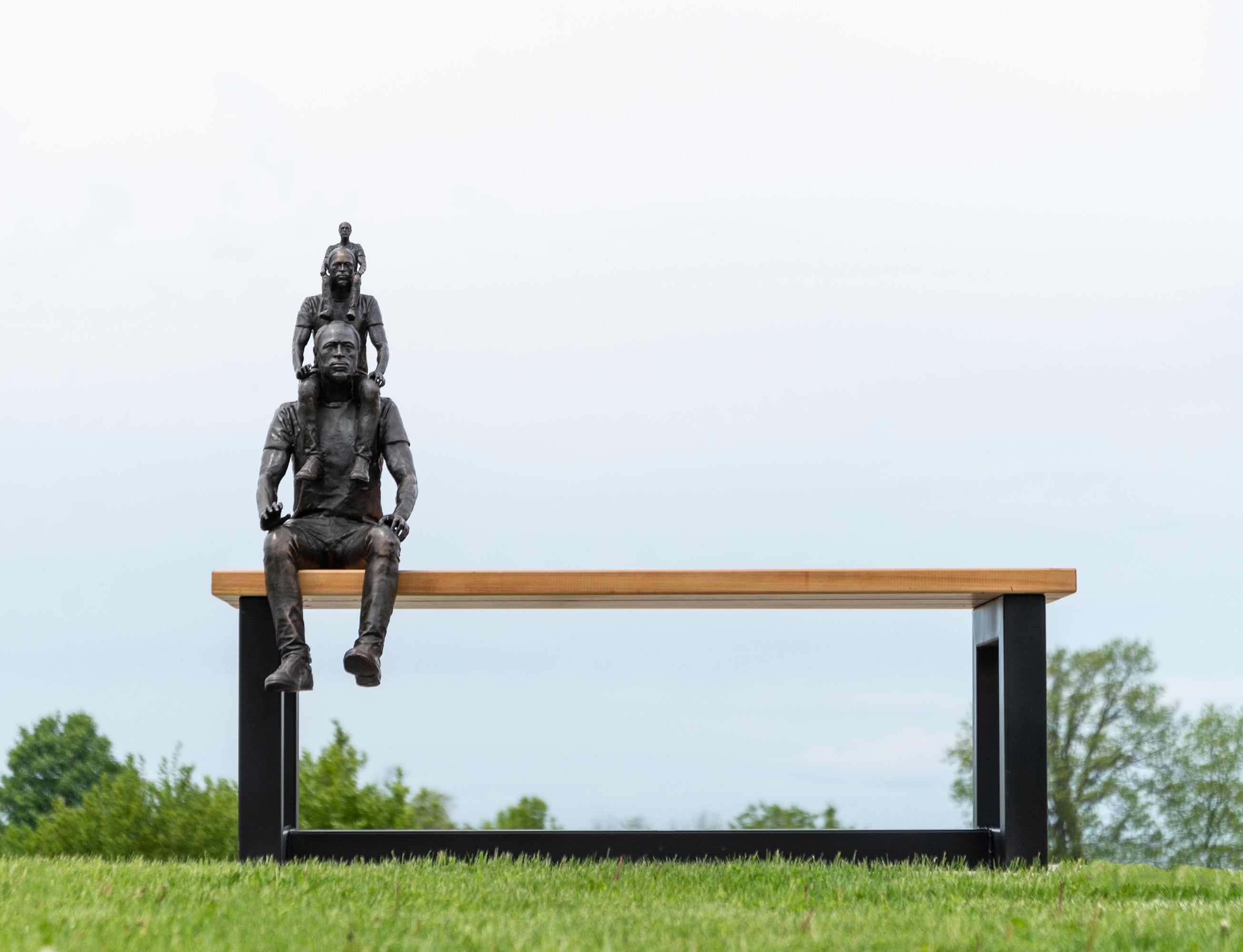 Figurative Sculpture di Roch Smith - Kinship - surrealist, male, figurative, bronze outdoor furniture sculpture