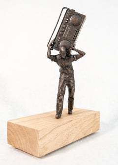 Old School Beats 1/3 - small, surrealist, figurative, wood, bronze, sculpture