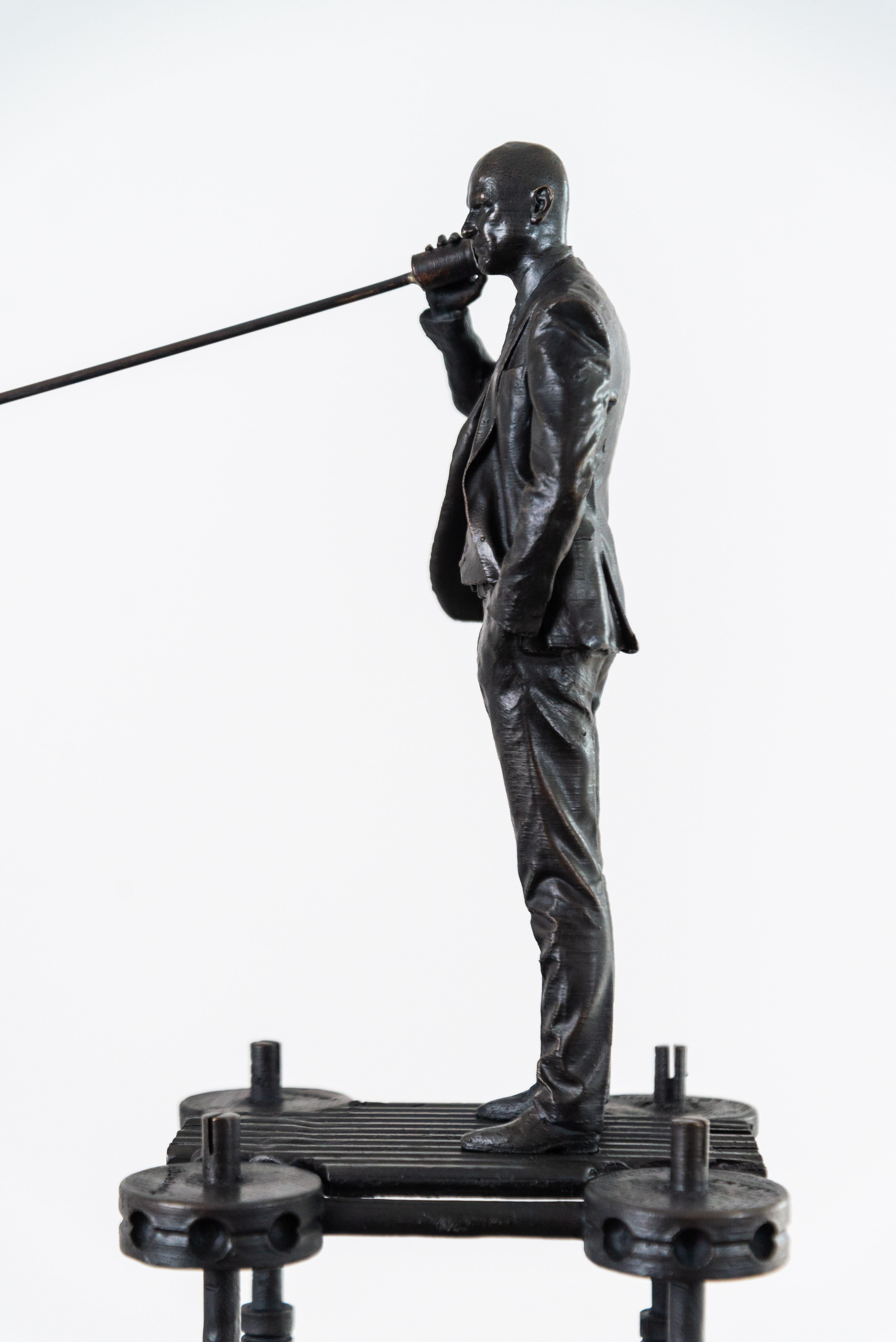 Reliable Technology - tall, narrative, figurative, male, bronze sculpture 3