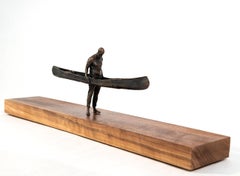 Skirt 3/3 - small, surrealist, canoe, male, figurative, wood, bronze, sculpture