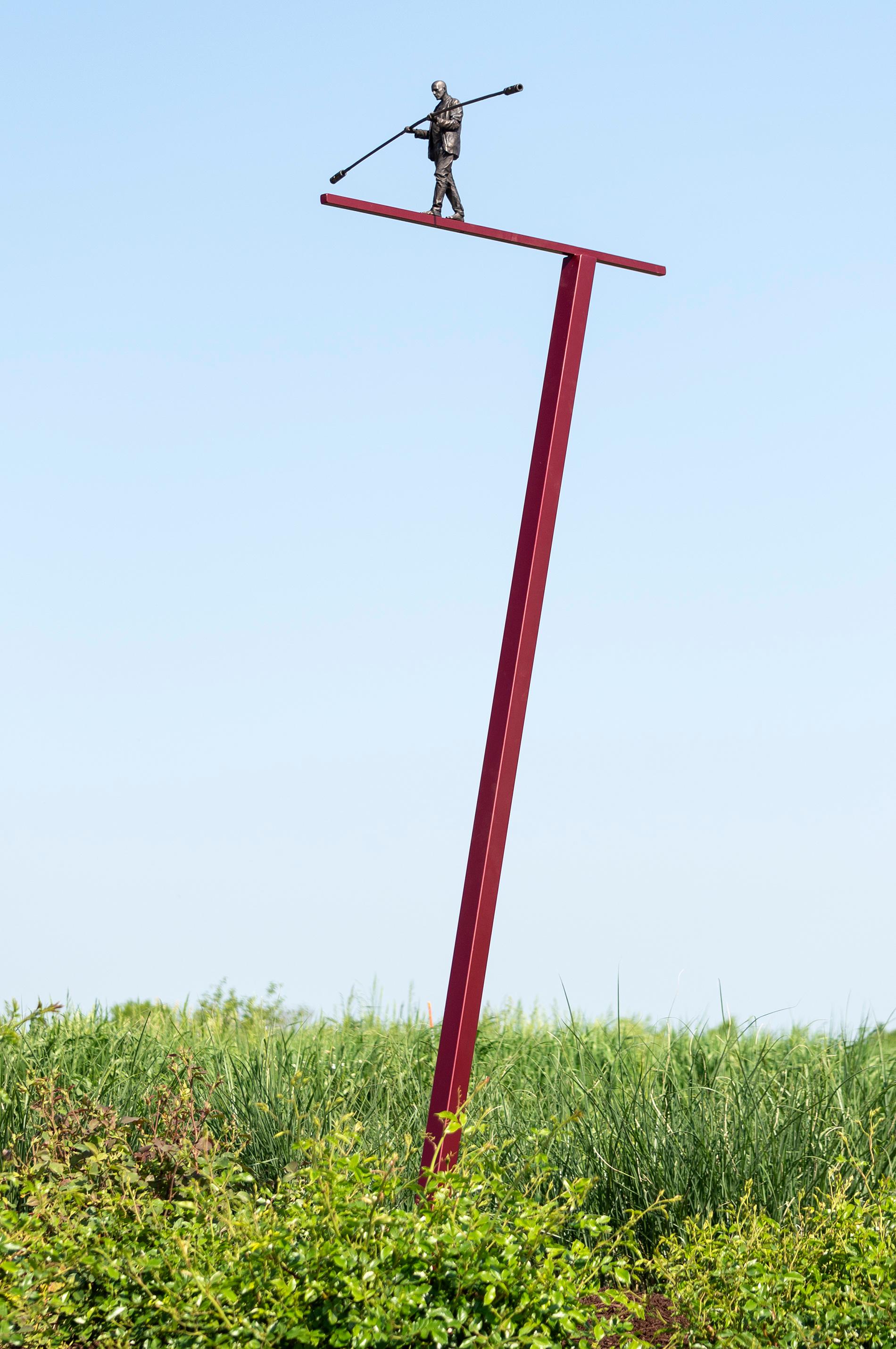 The Contour of Balance - tall, figurative, bronze, steel, outdoor sculpture
