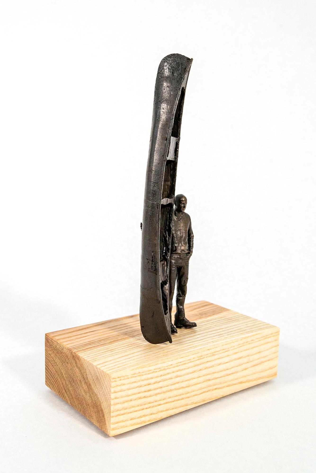 The Craftsman ed.1/2 - surrealist, canoe, figurative, wood, bronze, sculpture - Contemporary Sculpture by Roch Smith