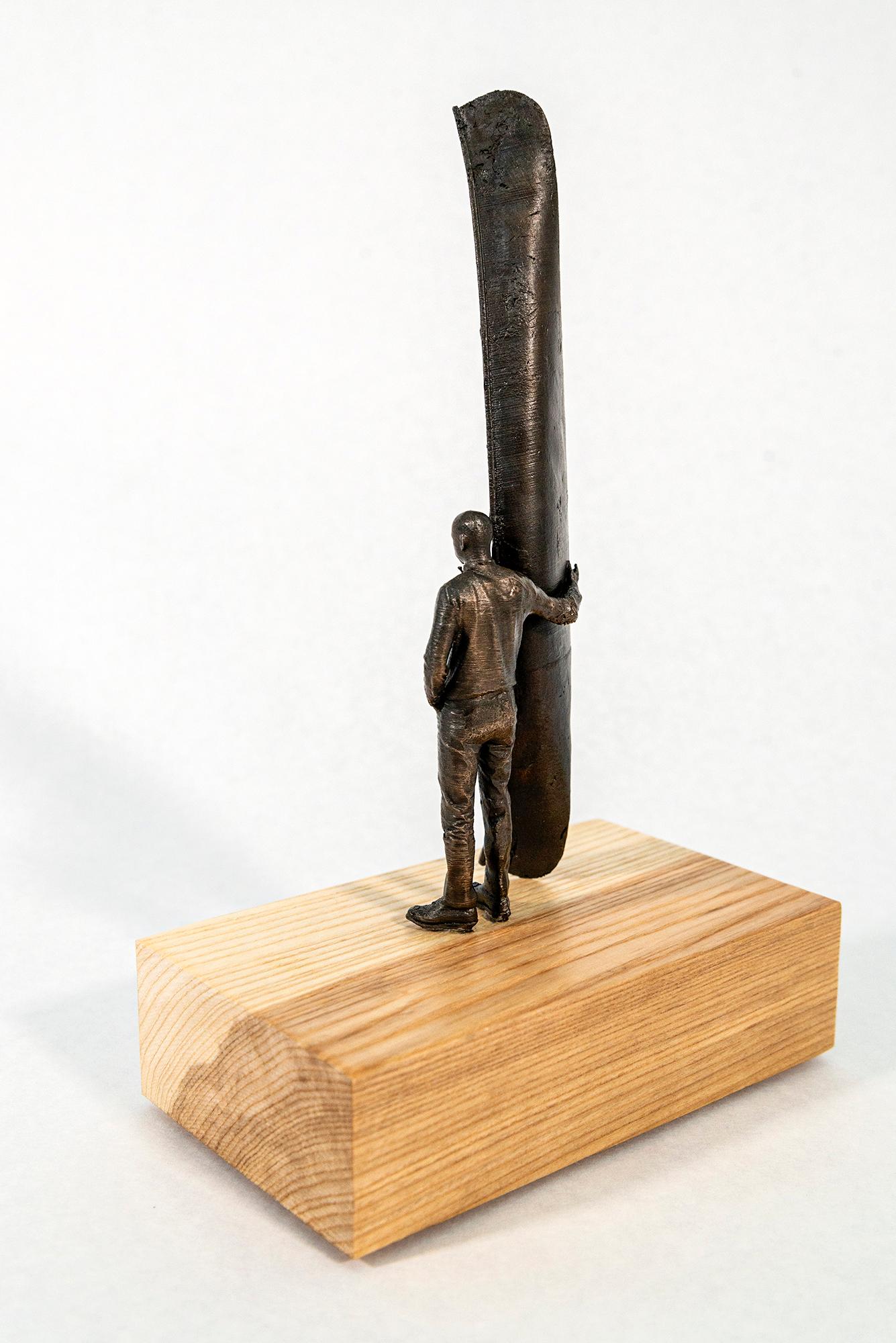 The Craftsman ed.1/2 - surrealist, canoe, figurative, wood, bronze, sculpture For Sale 1