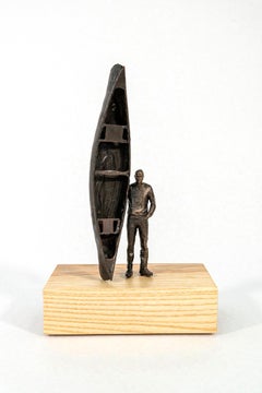 Used The Craftsman ed.1/2 - surrealist, canoe, figurative, wood, bronze, sculpture